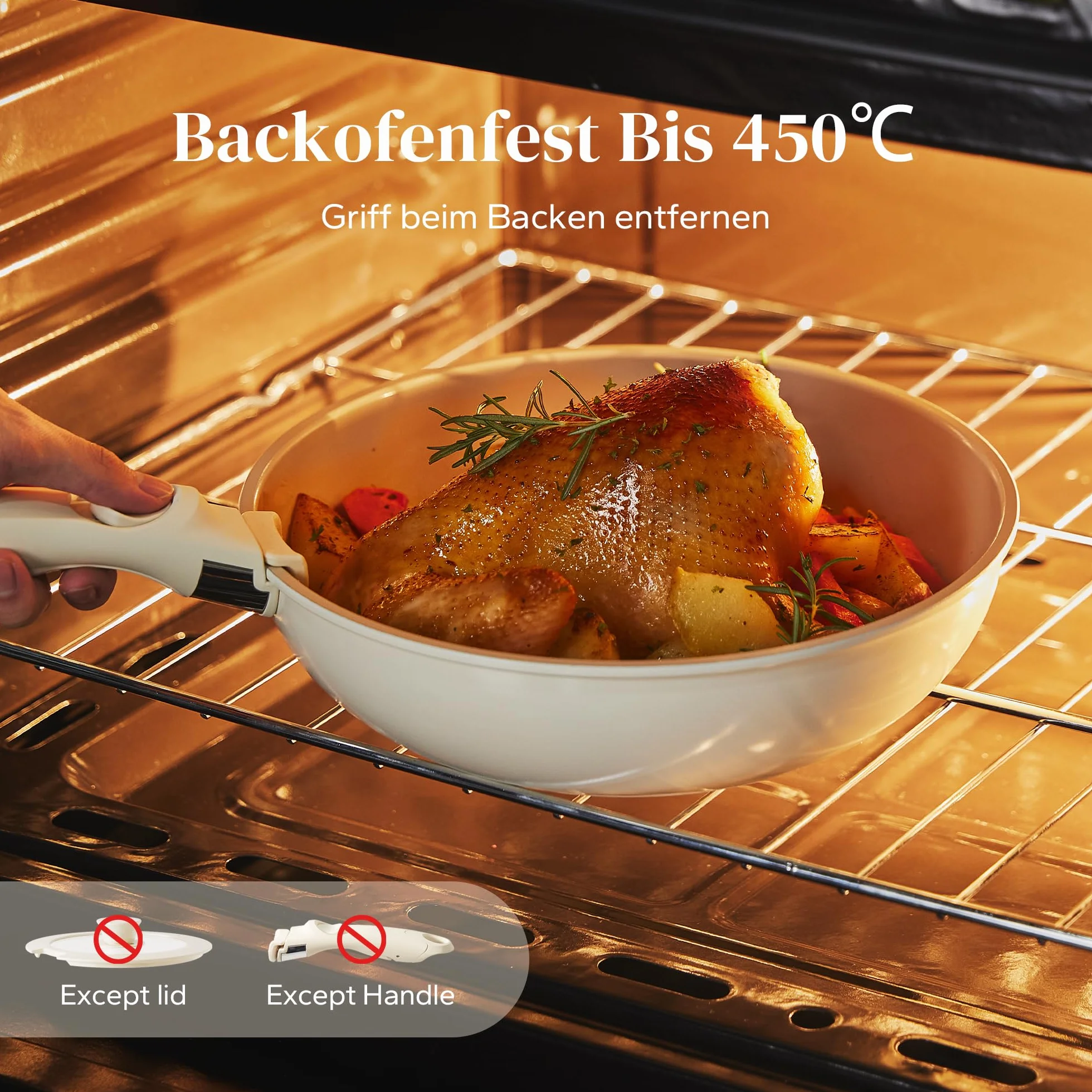 Redchef Set di Pentole in Ceramica 16 Pezzi, Padelle Antiaderente con Manico Rimovibile, Bianco