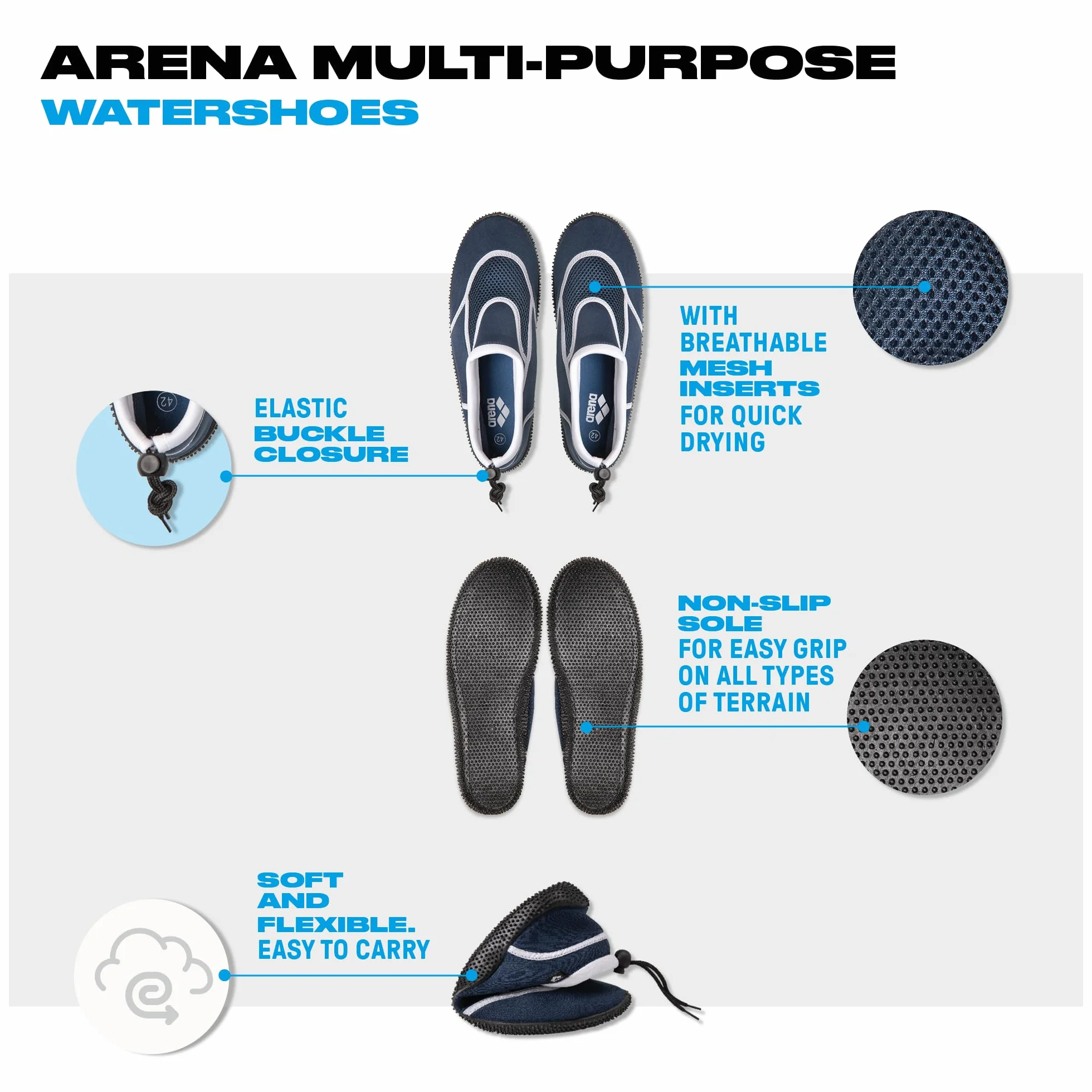 Arena Scarpe Sport Acquatici Unisex Leggere Suola Aderente Asciugatura Rapida