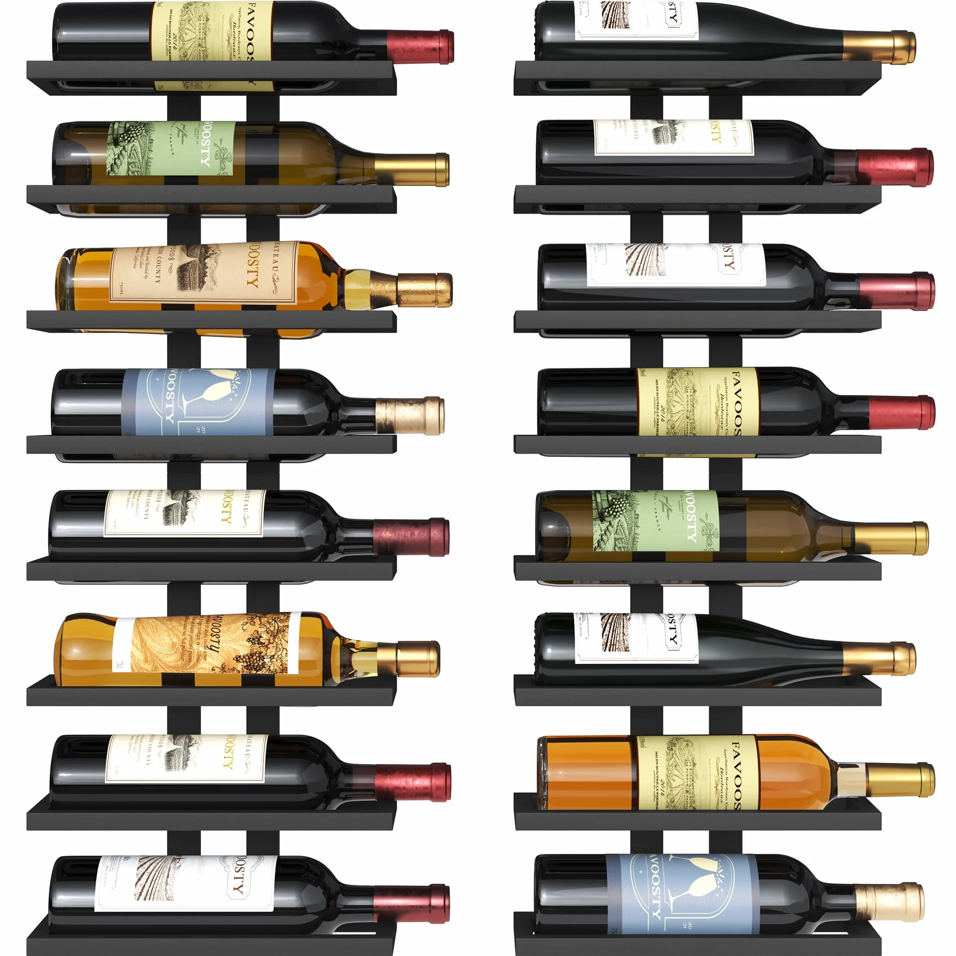 FAVOOSTY Portabottiglie da parete 2 pezzi Scaffale per vino con 8 livelli metallo nero