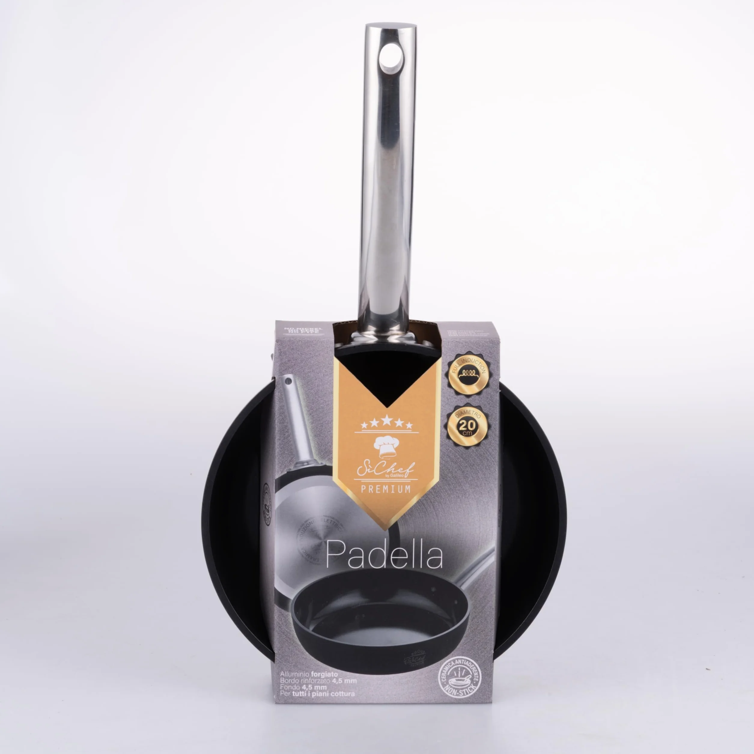 Padella 20 cm in alluminio forgiato, rivestimento antiaderente in ceramica, fondo full induction, SìChef Premium