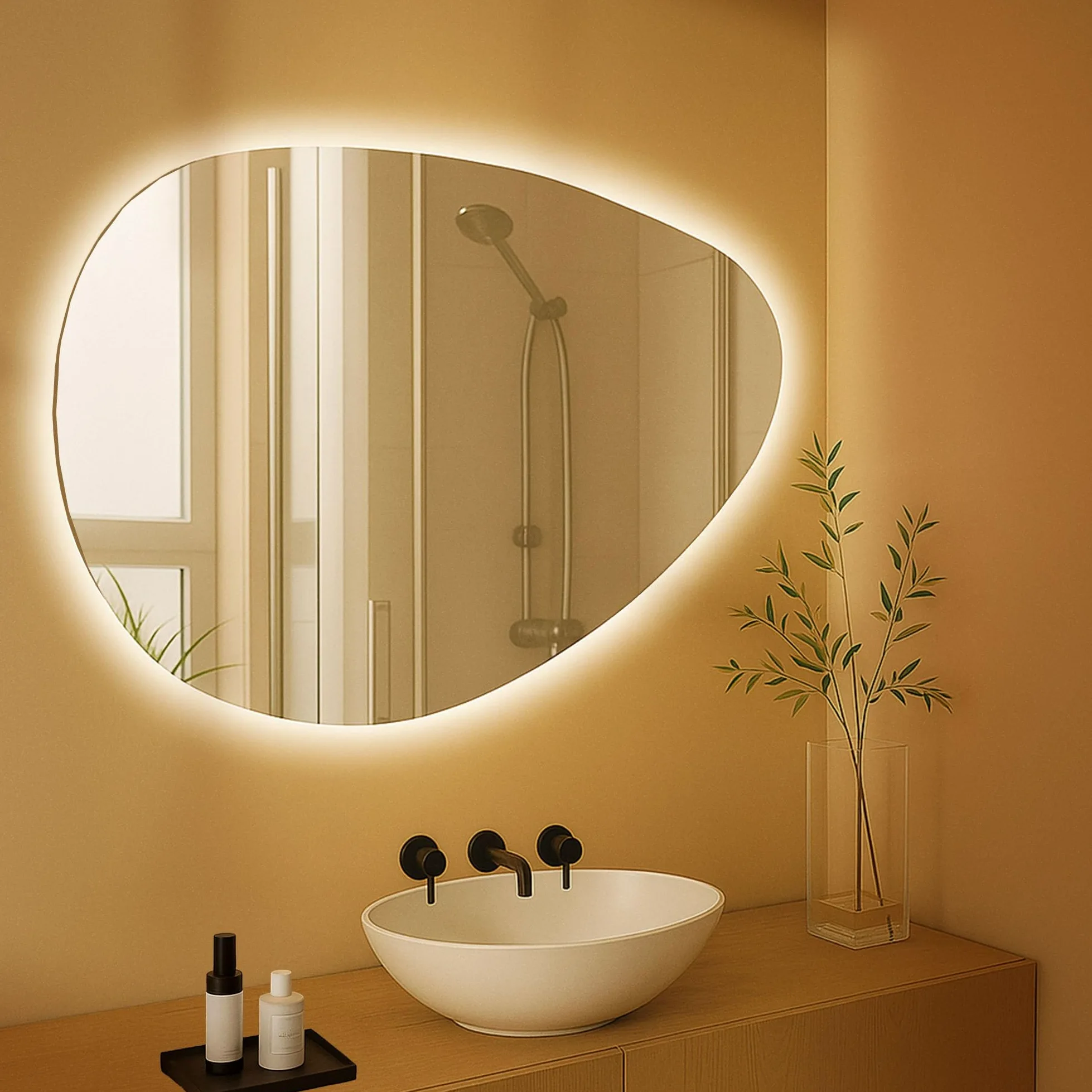 CLP Specchio da Bagno Almafie con Illuminazione, Specchio da Bagno antiappannamento, Specchio da Parete LED, con e Senza Bluetooth, Contenuto del Set:Senza Bluetooth