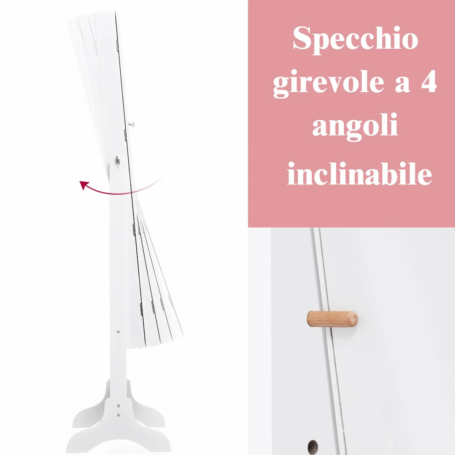 COSTWAY Mobile Portagioie da Terra con Specchio e 2 Cassetti, 156 x 37 x 46 cm