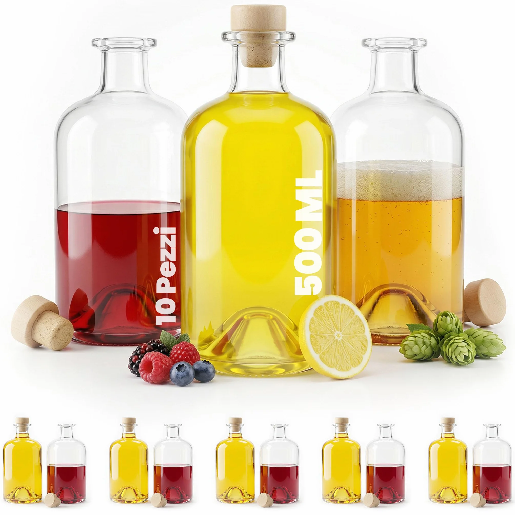 Bottiglie di vetro vuote 500 ml 10 pezzi bianco per vino liquori aceto olio