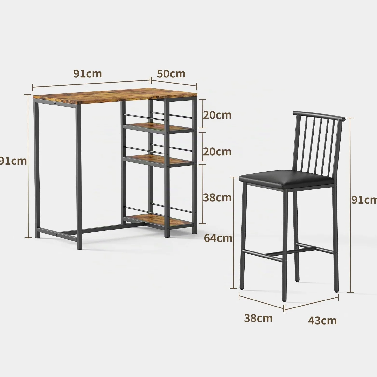Xbro Tavolo da Bar con 2 Sedie Imbottite, Set 3 Pezzi Tavolo da Pranzo con 3 Ripiani e Porta Bottiglie, Tavolo Salvaspazio per Cucina, Soggiorno e Sala da Pranzo, Retrò