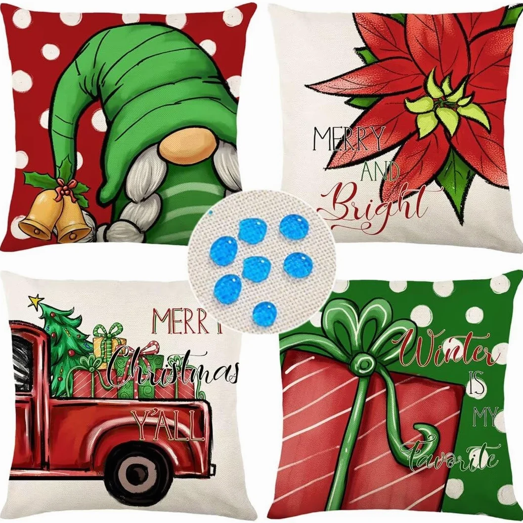 Cuscino per Divano 75x75cm/29x29in 4 Pack Fodere per Cuscini Impermeabili Natale Fodera per Cuscino Decorativo Copricuscini in Lino per Divano Casa Esterni Interni Fodere Cuscino Esterno ZC-111