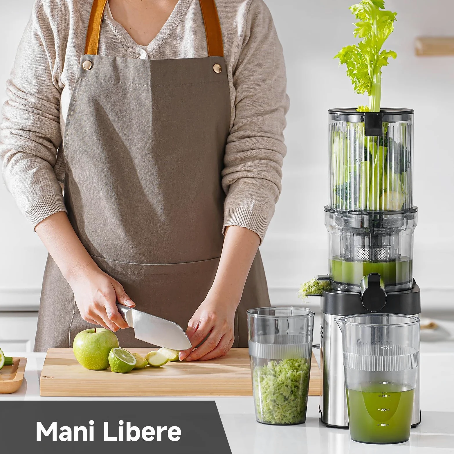 AMZCHEF Estrattore Frutta e Verdura, 120mm Bocca Larga con Taglio Automatico, Slow Juicer a Freddo 60RPM, Estrattore di Succo in Acciaio Inox, Facile da Pulire[Classe di efficienza energetica A+++]