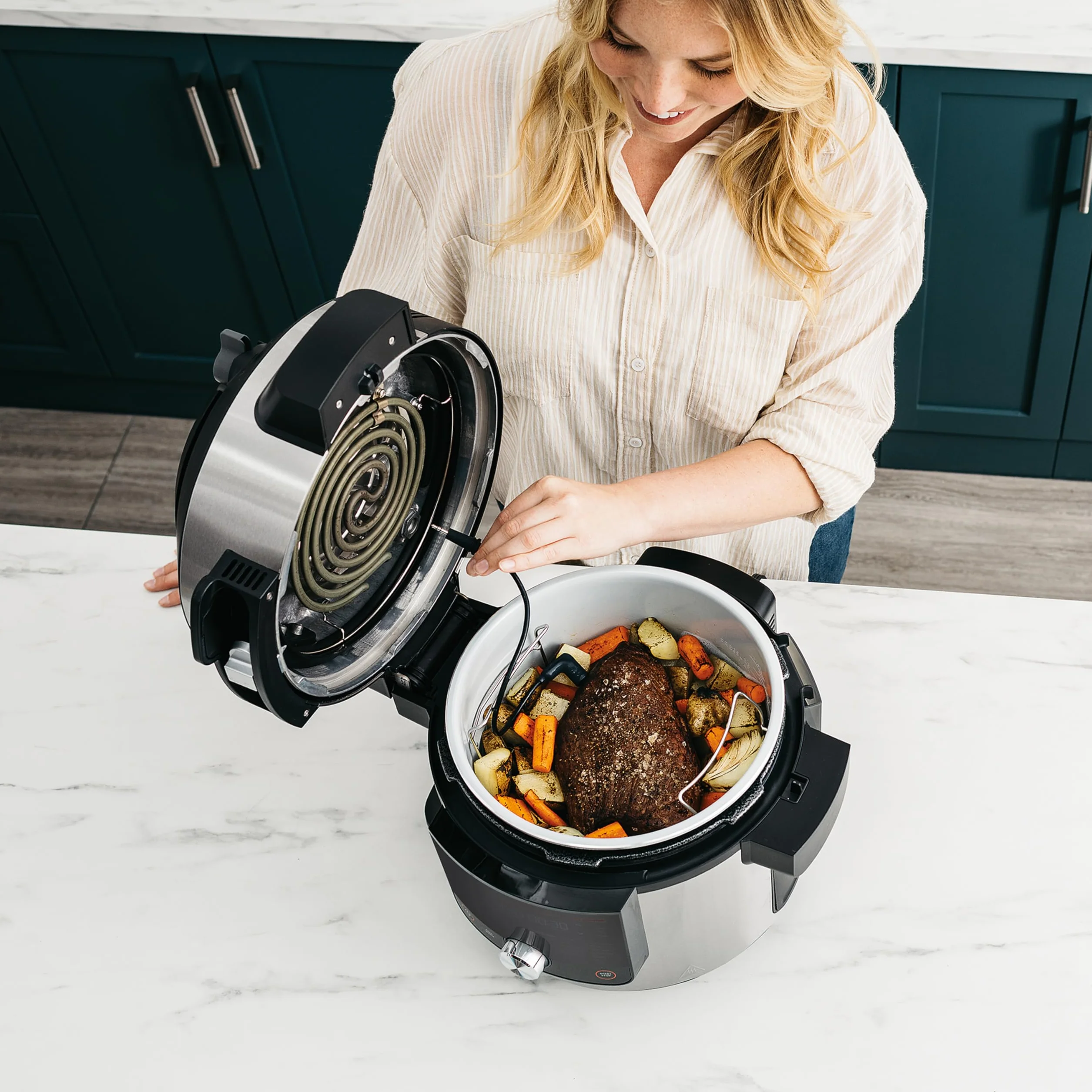 Ninja Foodi MAX Multicooker 7.5L OL750EU - SmartLid, Sonda Digitale, 14 Funzioni, Pentola a Pressione, Friggitrice ad Aria, Acciaio