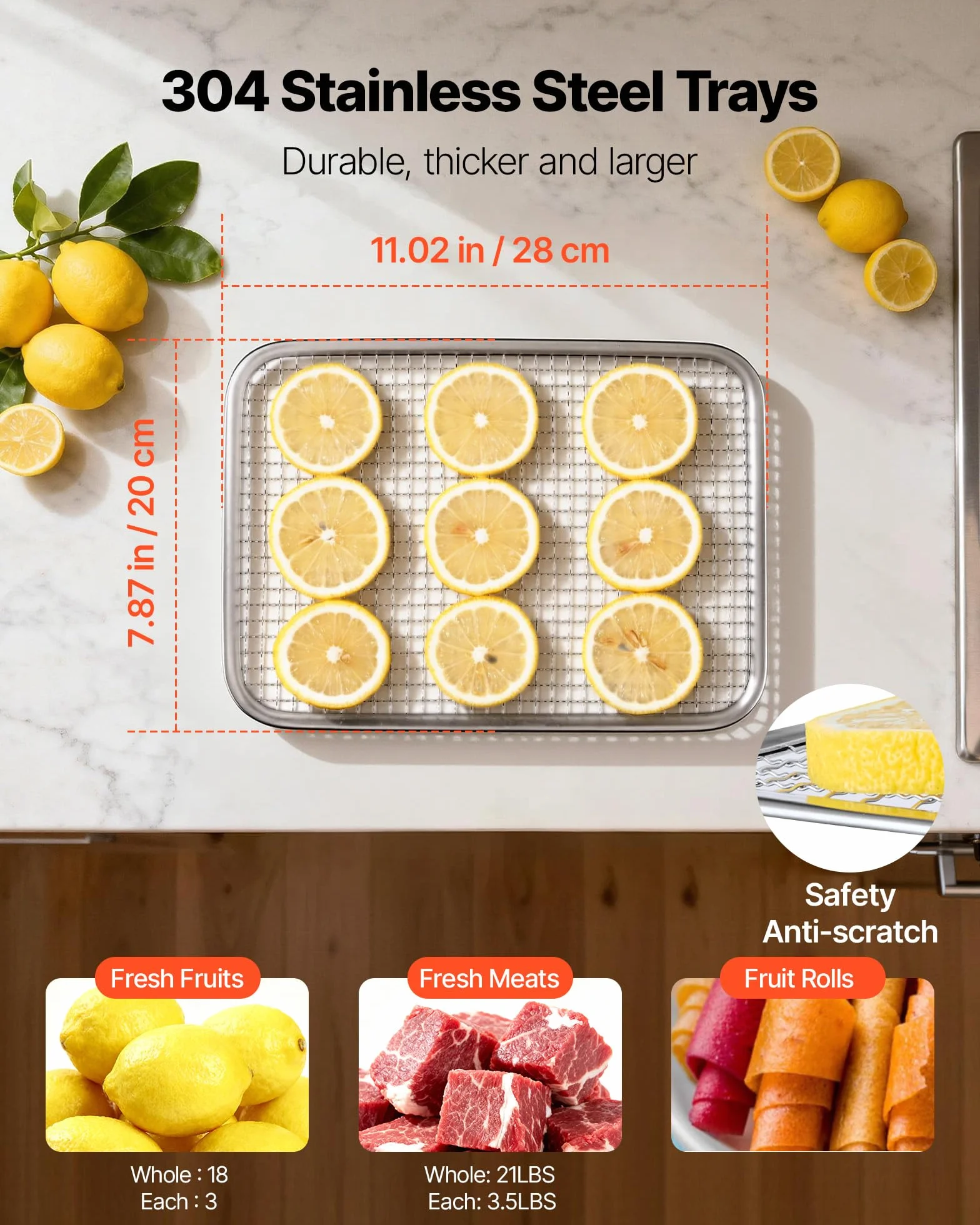 VEVOR Disidratatore Alimentare 6 Vassoi in Acciaio Inox, Essiccatore Elettrico per Alimenti da 400 W Temperatura Regolabile Timer, Liofilizzatore per Carne Secca, Frutta, Verdura, Erbe
