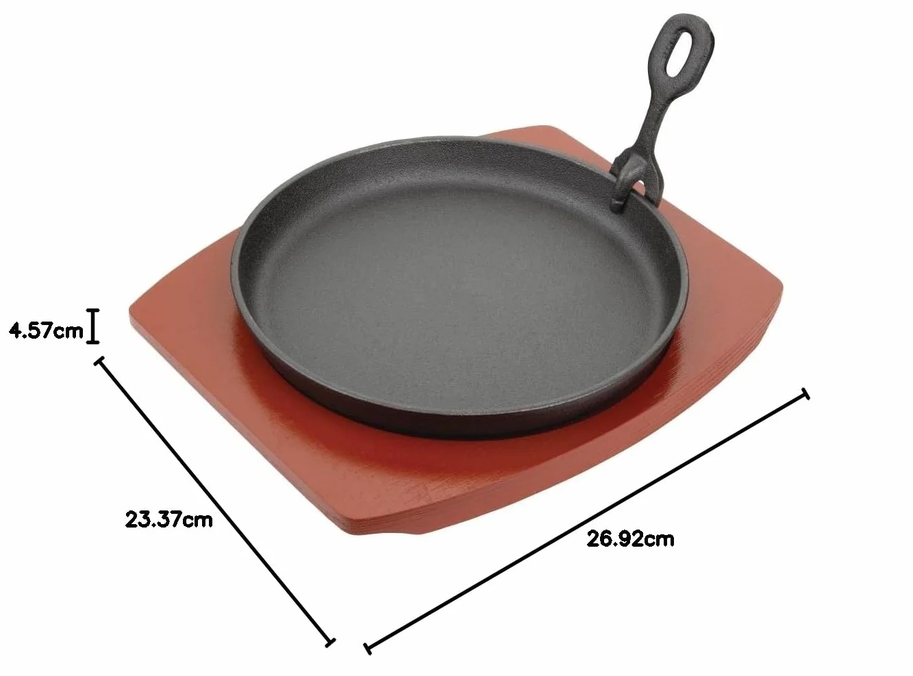Olympia ghisa rotonda Sizzler con supporto in legno 220 mm piatto da portata