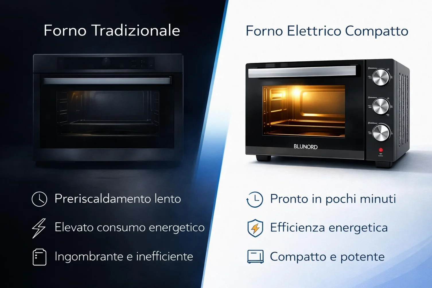 Forno Elettrico Ventilato 52L Doppio Vetro 6 Funzioni Cottura 90-230°C Timer 60 Min Luce Interna Pareti Antiaderenti