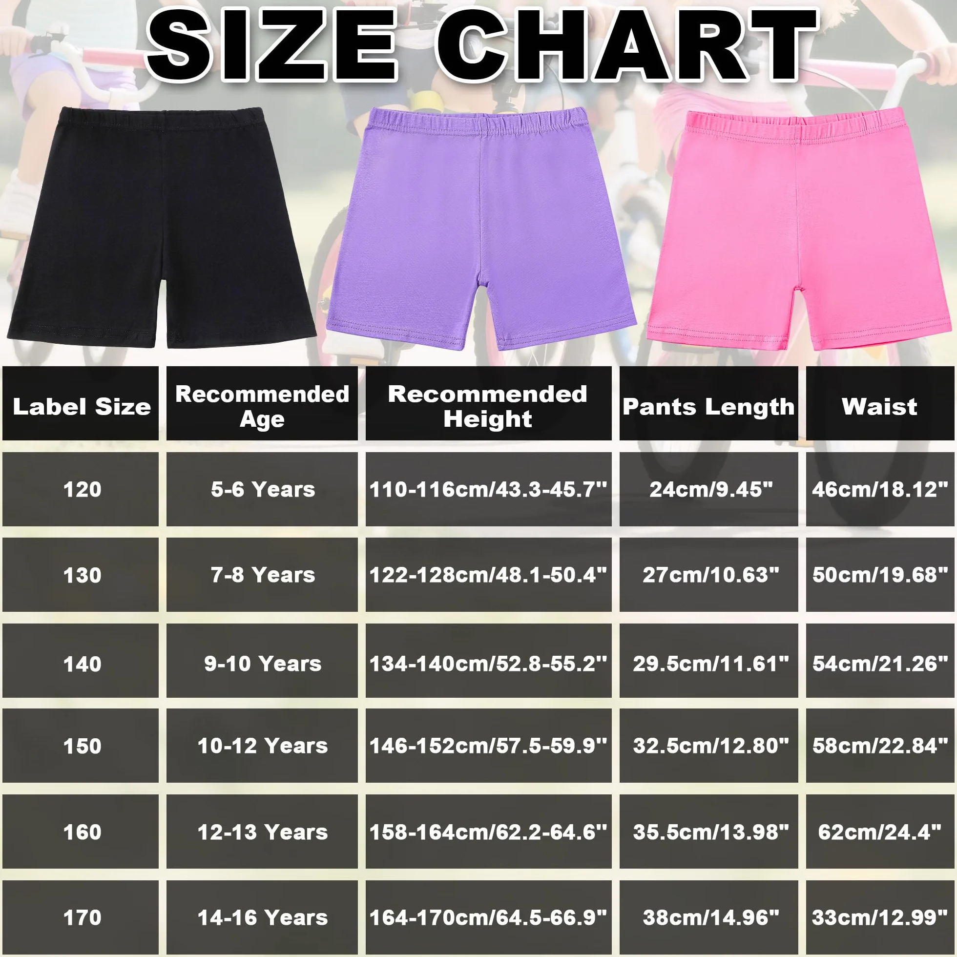 Pantaloncini Leggings Ragazze Pacco da 3 Cotone Estivi Sport Elasticizzati Danza Bambina 5-16 Anni