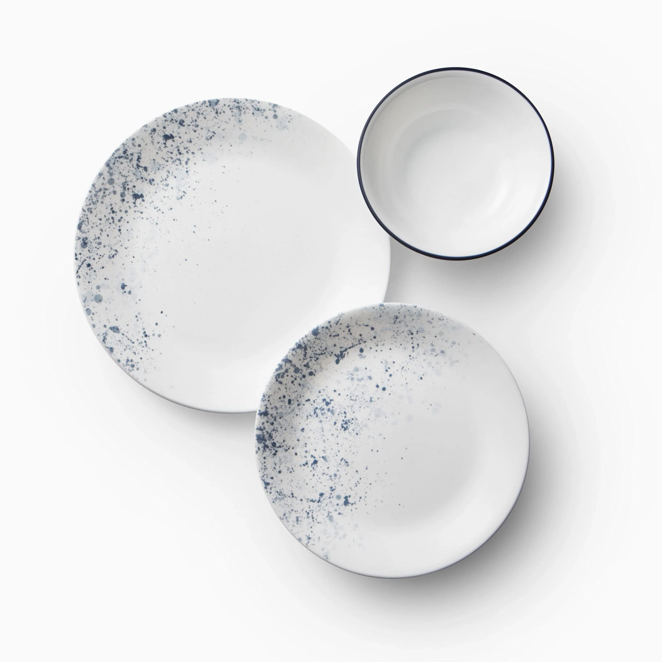 Corelle Servizio da tavola da 18 pezzi, indaco speckle, blu e bianco per 6, resistente alle scheggiature, include piatti piani da 26 cm, insalata/piatti da contorno da 17 cm e ciotole da zuppa/cereali