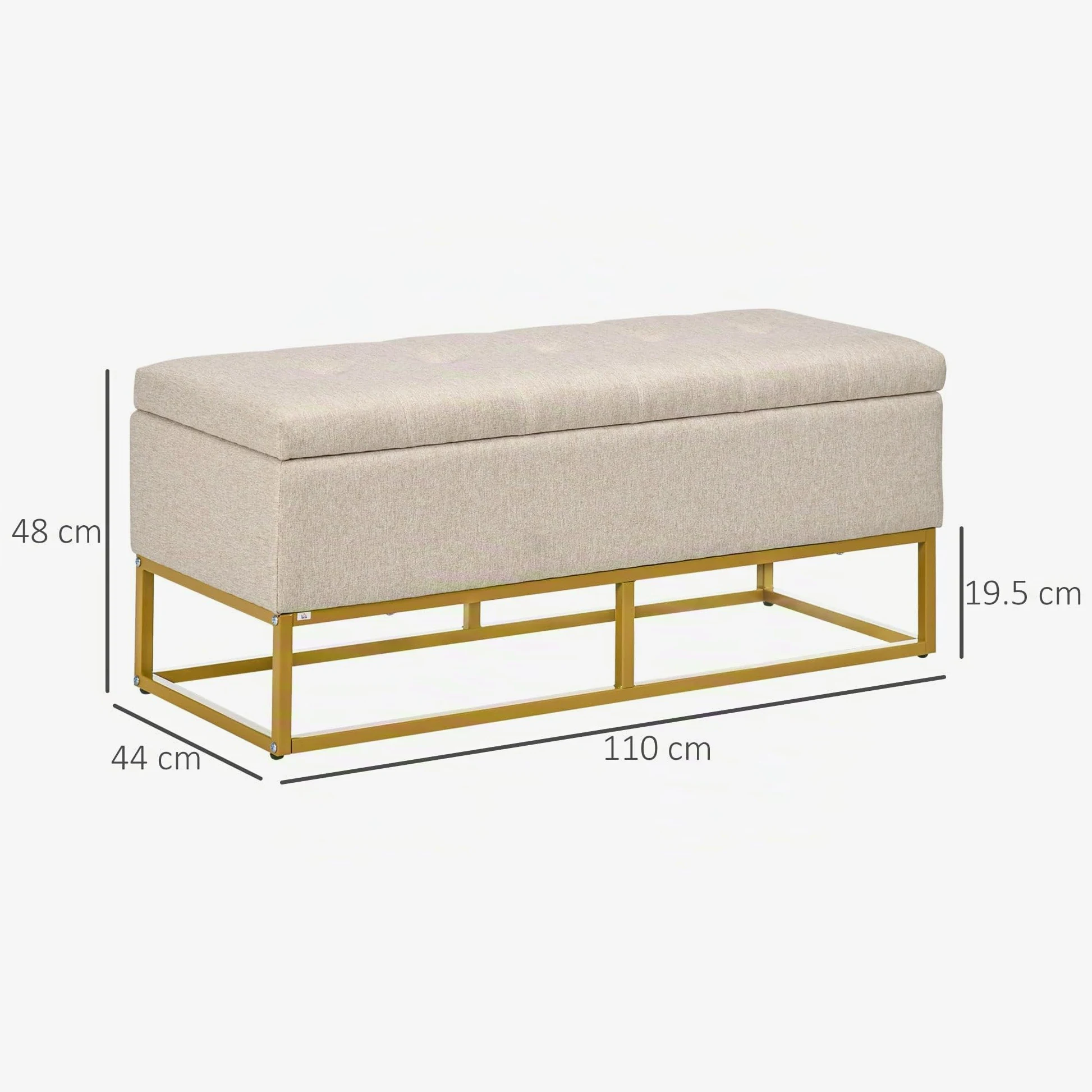HOMCOM Panca Contenitore Rettangolare con Seduta Imbottita e Gambe in Acciaio, Pouf Poggiapiedi in Tessuto Effetto Lino per Camera da Letto e Soggiorno, 110x44x49 cm, Beige