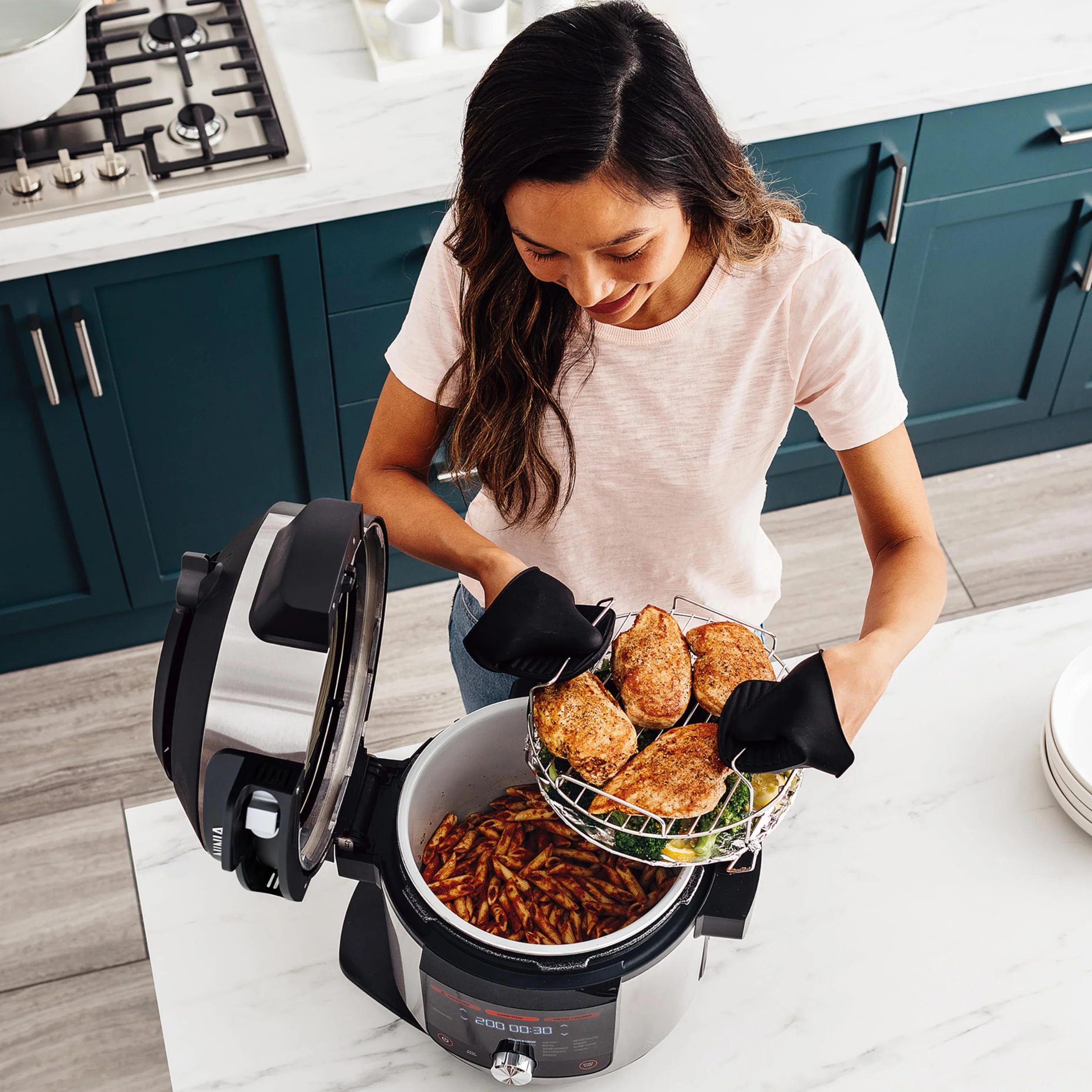 Ninja Foodi MAX Multicooker 7.5L OL750EU - SmartLid, Sonda Digitale, 14 Funzioni, Pentola a Pressione, Friggitrice ad Aria, Acciaio