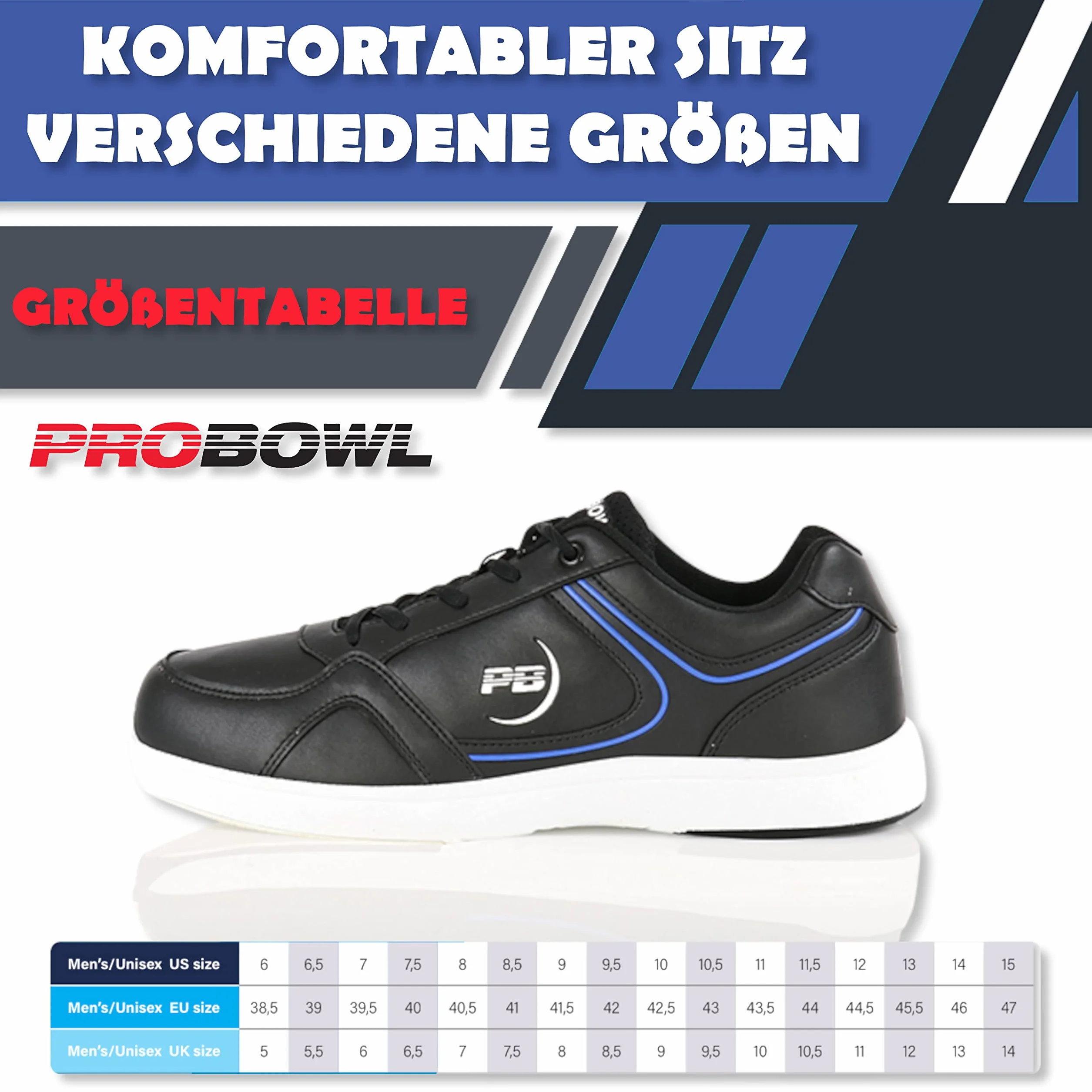 Pro Bowl Bonega Scarpe da bowling uomo suola scorrevole effetto pelle Nero/Blu