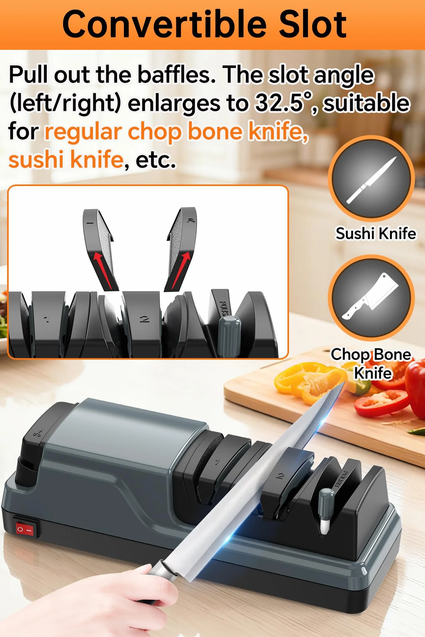Affilacoltelli Elettrico Multifunzione 5 in 1 Professionale per Coltelli da Cucina e Forbici, Grigio scuro