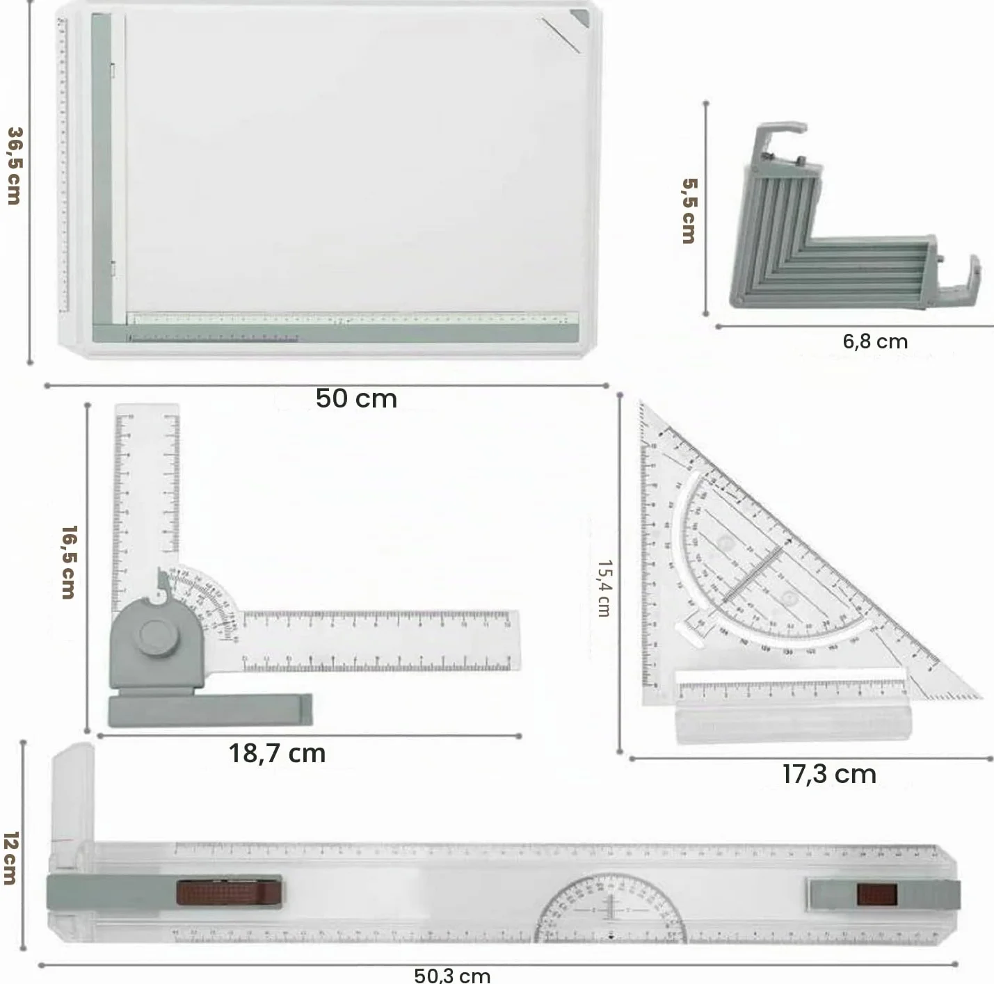 Tavola da disegno A3 professionale con righello scorrevole e squadra a T