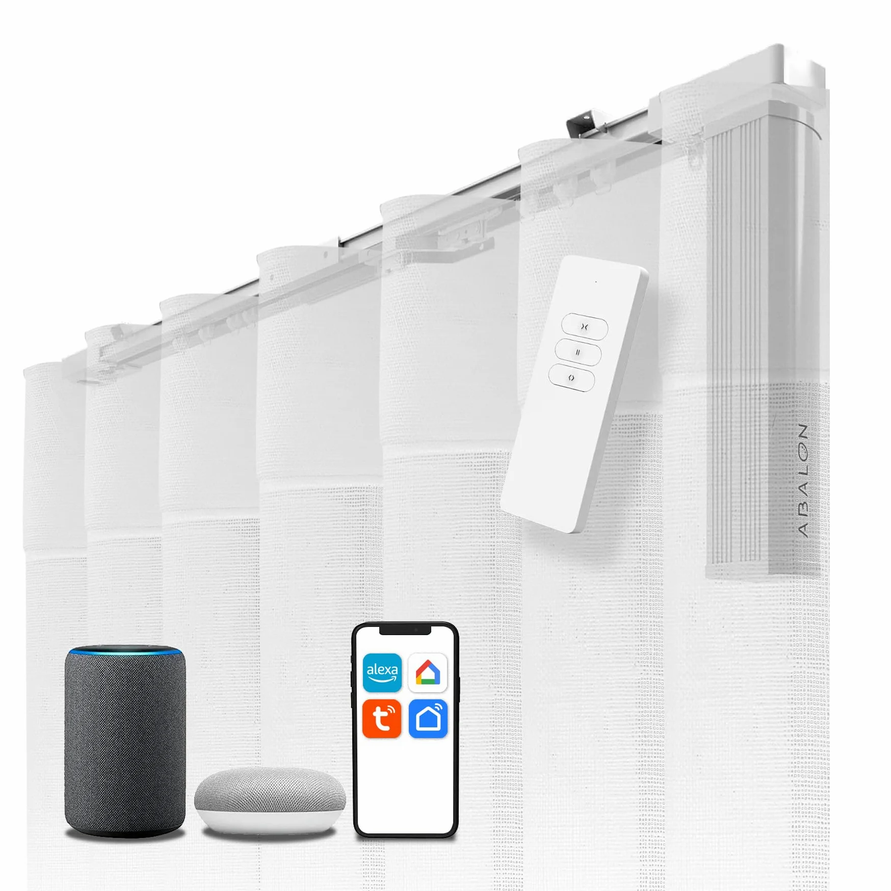 ABALON Binario Motorizzato per Tende Perfect Wave, Motore WiFi Compatibile con Alexa, Google Home e App Mobile Tuya Smart, Telecomando, Larghezza fino a 2 metri, Bianco