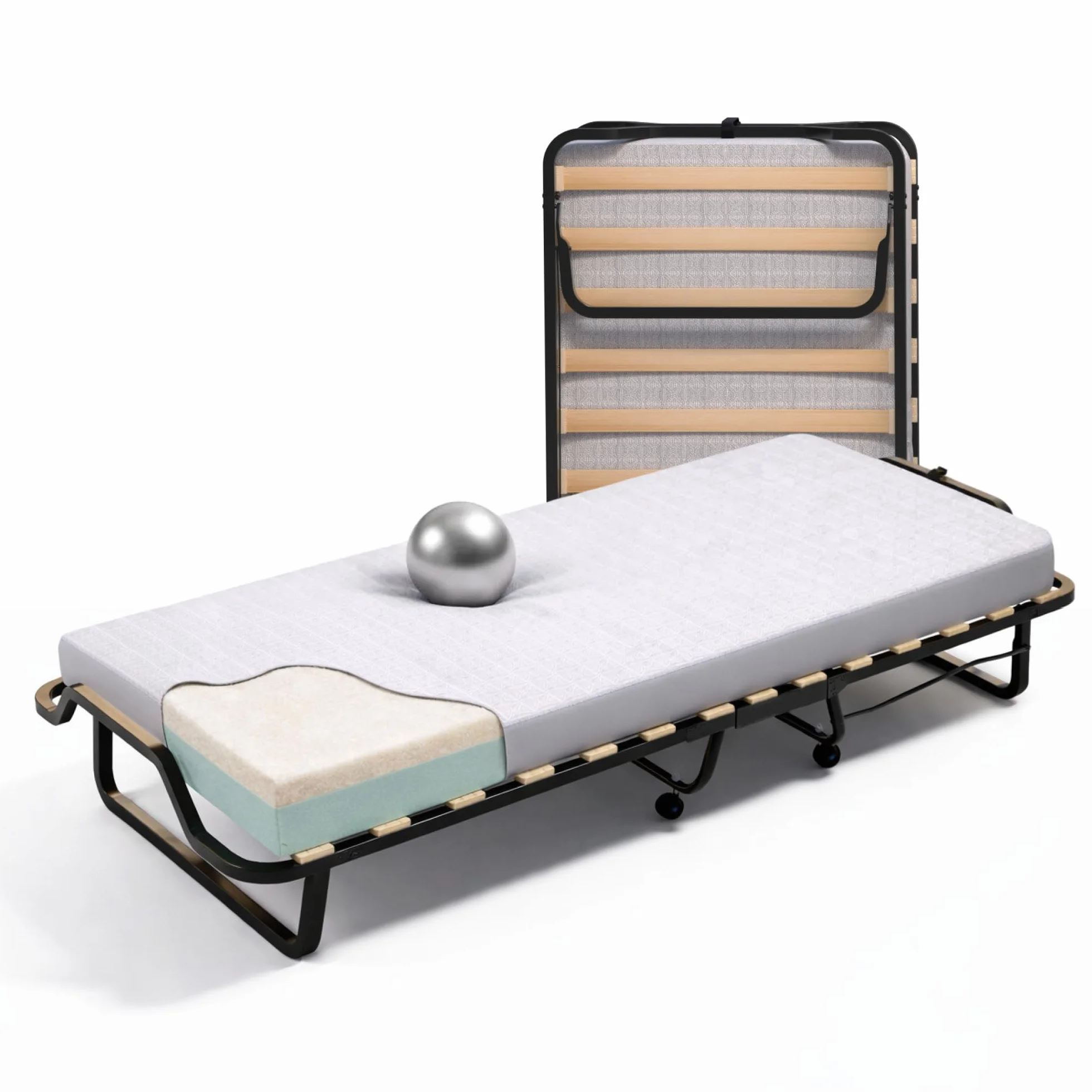 Soluko | Letto Brandina Pieghevole a Doghe Con Materasso Memory Foam e Copertura Salvapolvere Inclusa, Struttura Resistente e 4 Ruote Girevoli, 100% Made In Italy 80x200