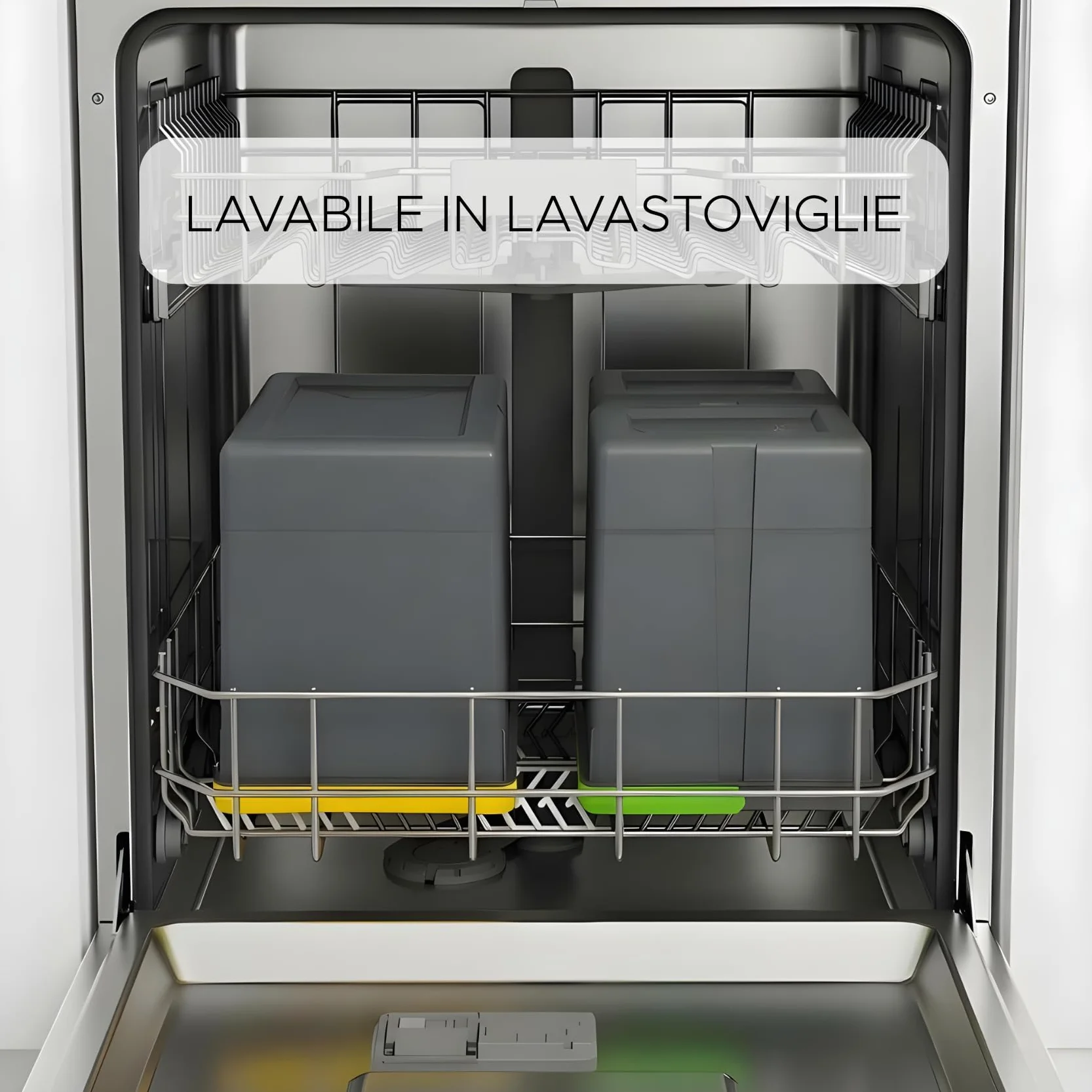 Contenitori raccolta differenziata, 2x15l & 2x6l, pattumiera da cassetto, antracite, salvaspazio da interno, cestini cucina