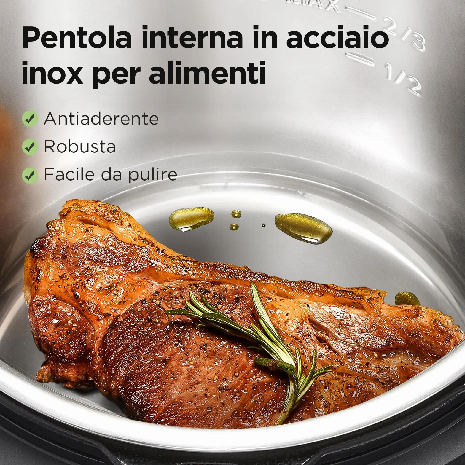 Midea Pentola a pressione elettrica 9 in 1 12 preset multicooker istantaneo antiaderente acciaio inox 8 quarti nero