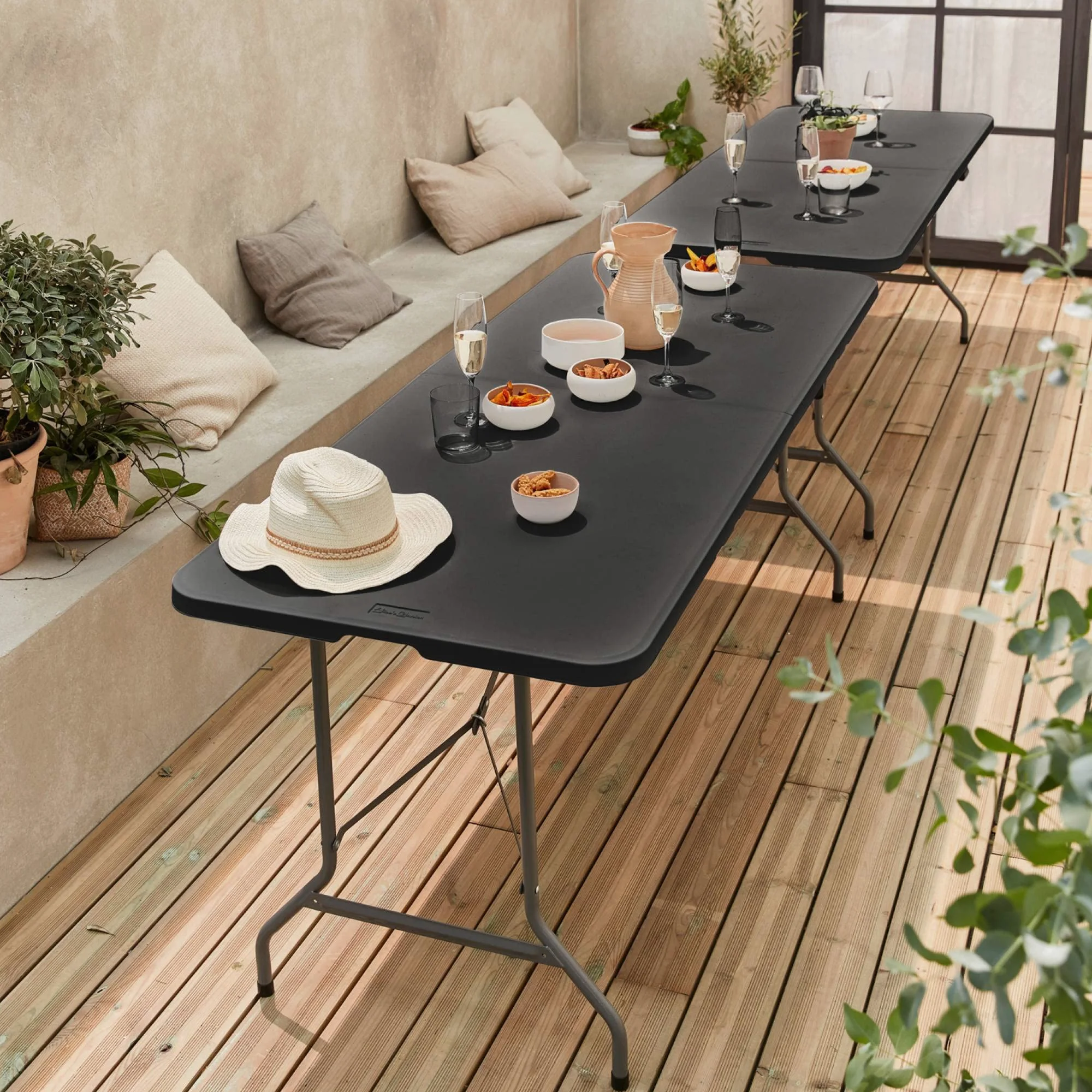 Set di 2 tavoli da ricevimento Pieghevoli in plastica, Fiesta x2, Grigio Scuro, 180x69.5x73.5 cm