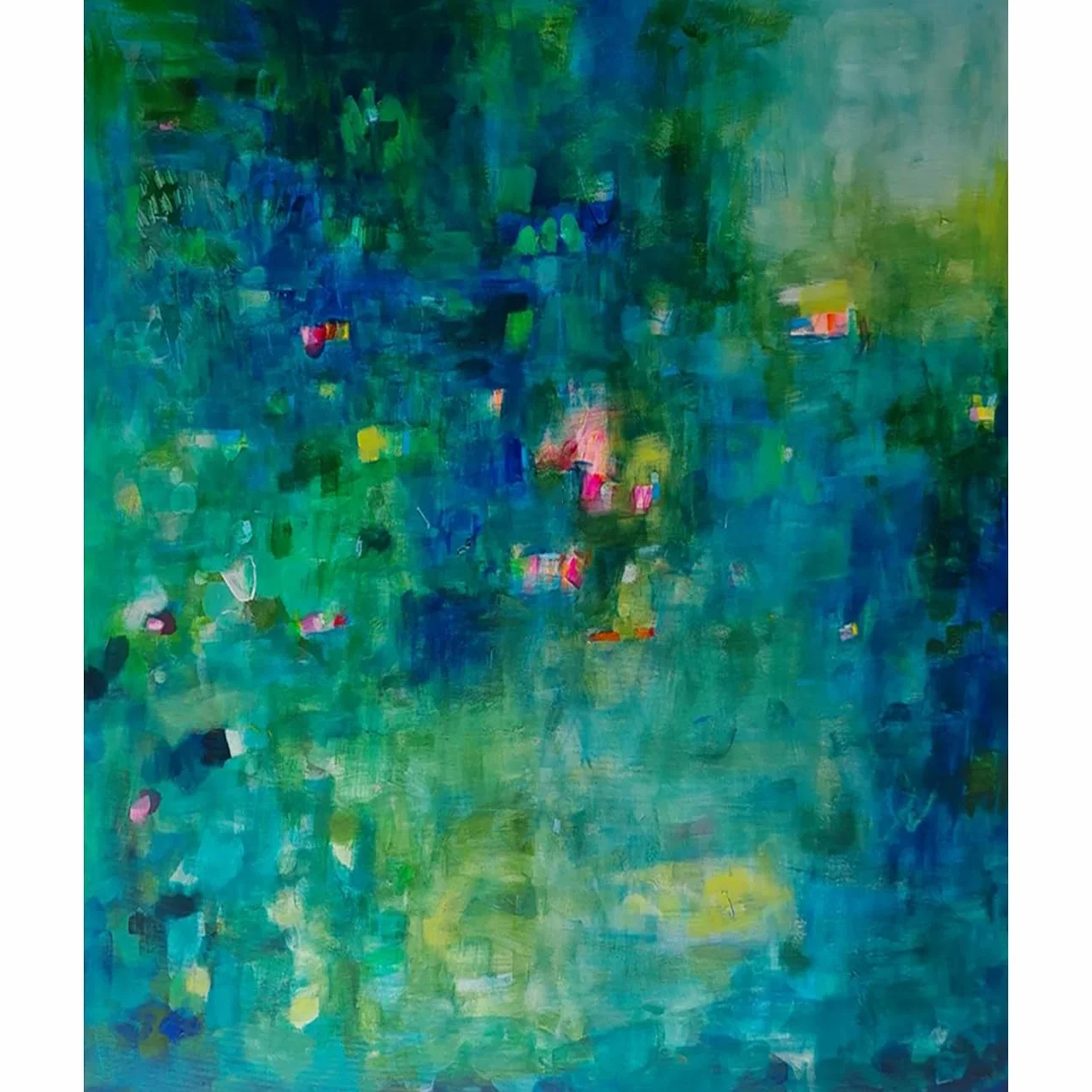 Toperfect 37 dipinti moderni di ninfee originali su tela, pittura acrilica astratta con laghetto di loto, decorazione astratta verde, opere d'arte da giardino contemporanee fatte a mano da insegnanti