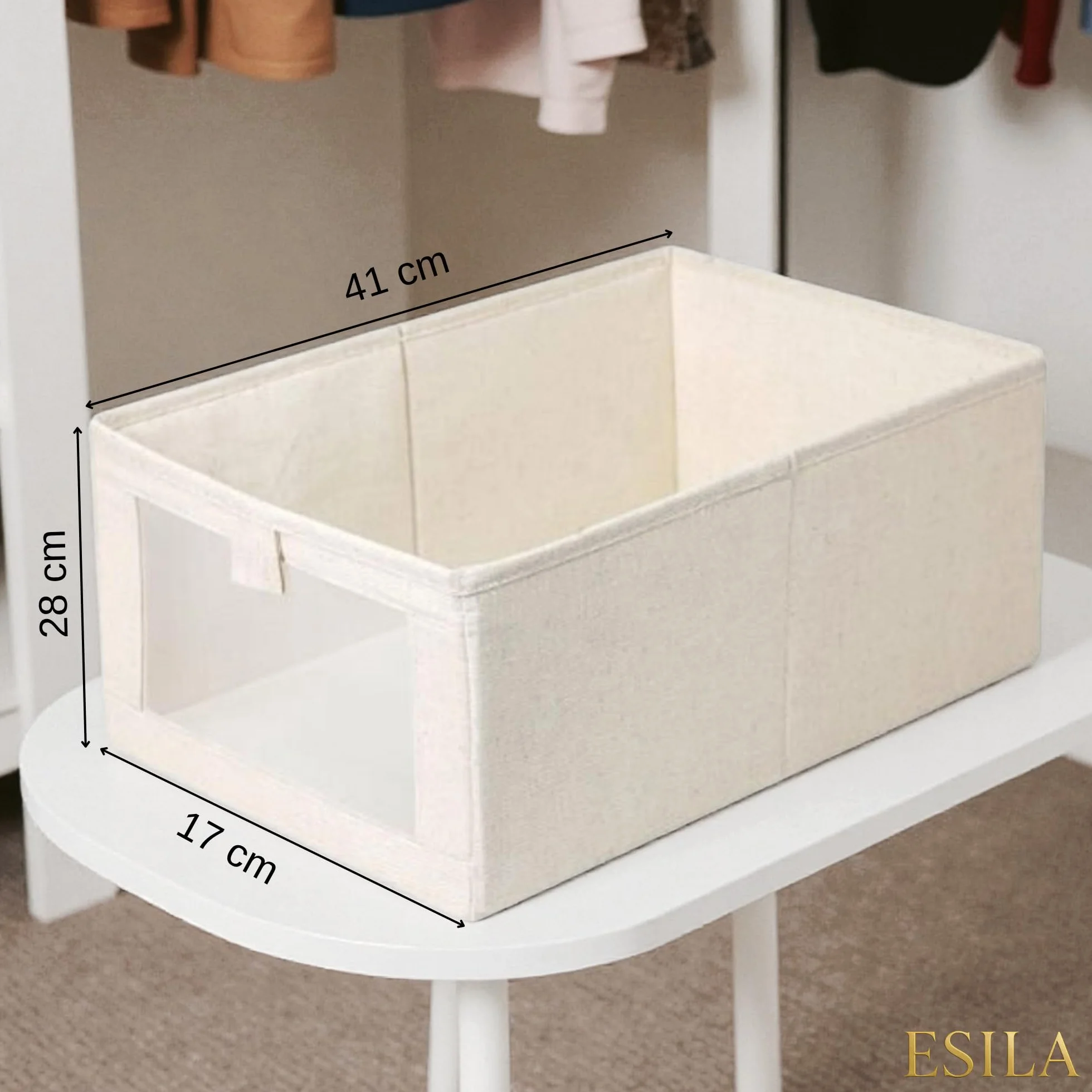 Esila Set da 3 Scatole Portaoggetti Pieghevoli in Tessuto con Finestra Trasparente per Armadio