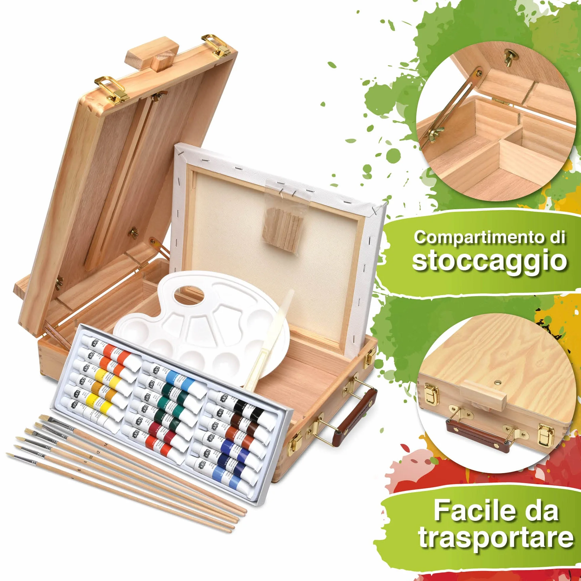 Artina Florenz Set pittura in valigetta 28 unità tela colori acrilici cavalletto da tavolo