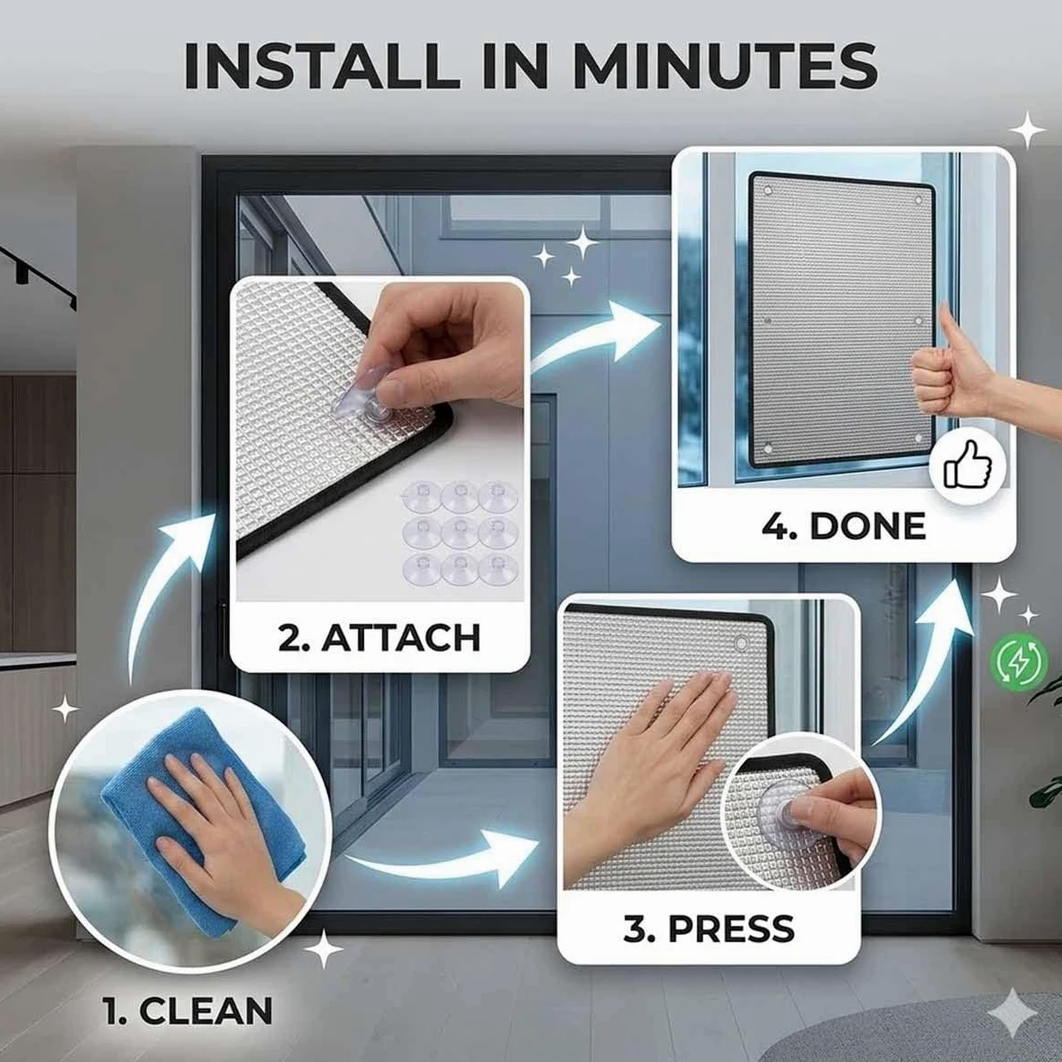 Pellicola Isolante Per Vetri Con Ventose, Pellicole Termico Oscurante In Alluminio, Pellicola Riflettente Anti Calore E Freddo，Protezione Privacy Per Bagno,Ufficio,Soggiorno(Nero,140x230cm)