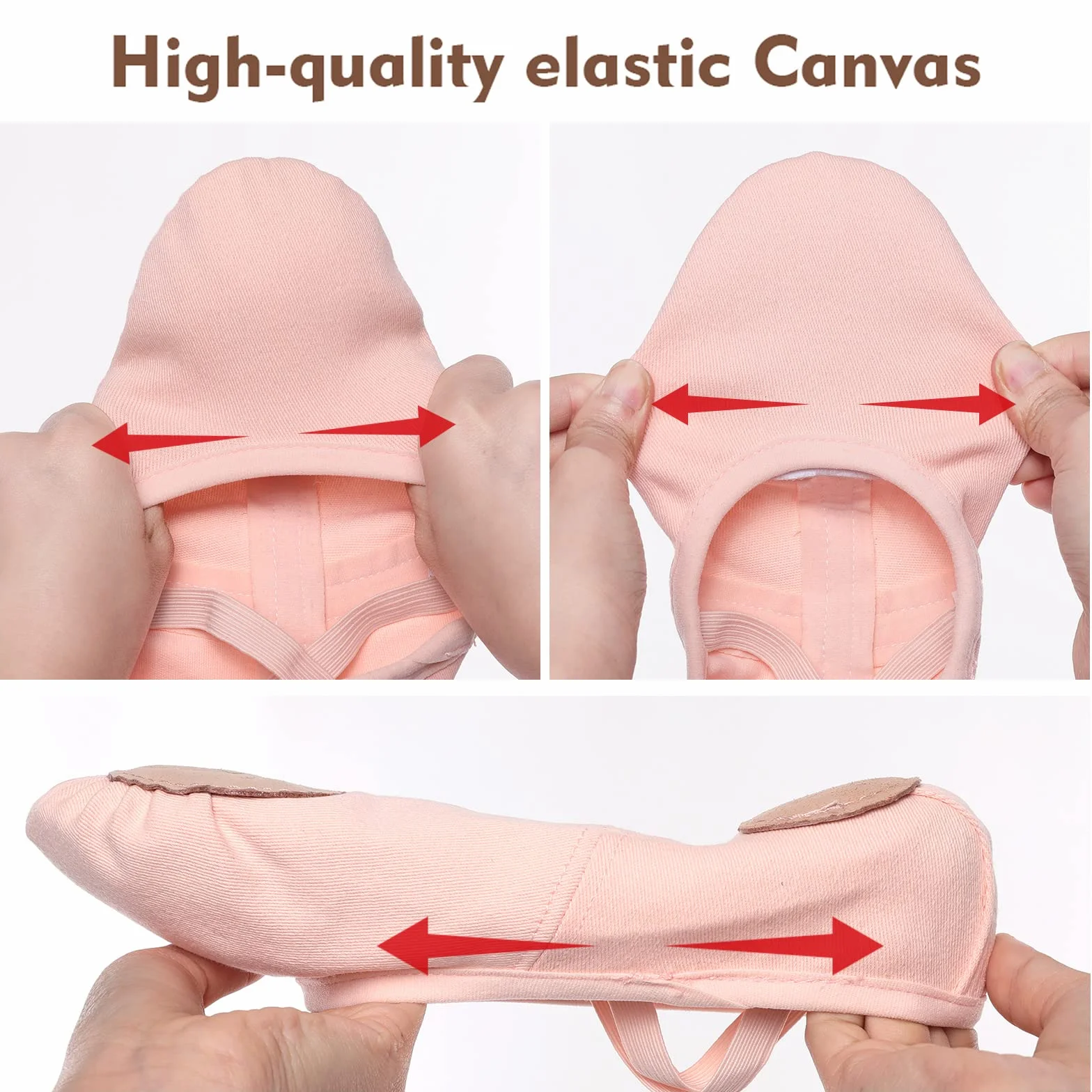 Scarpe da Danza Classica in Tela Elasticizzata Suola in Cuoio Crosta per Bambina Ragazze