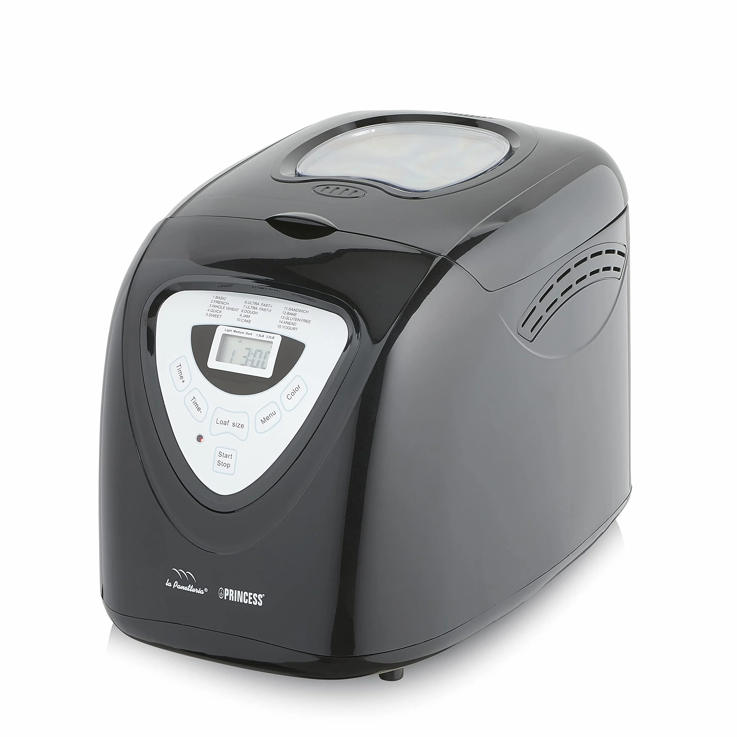Princess Macchina Per Il Pane Black, 600 Watt, Grande Capienza 0.9 Kg, 15 Programmi Di Cottura, Modalità Senza Glutine, Ottima Per Intolleranze, Allergie O Diete Speciali, Cuoci Pane E Dolci, Nero