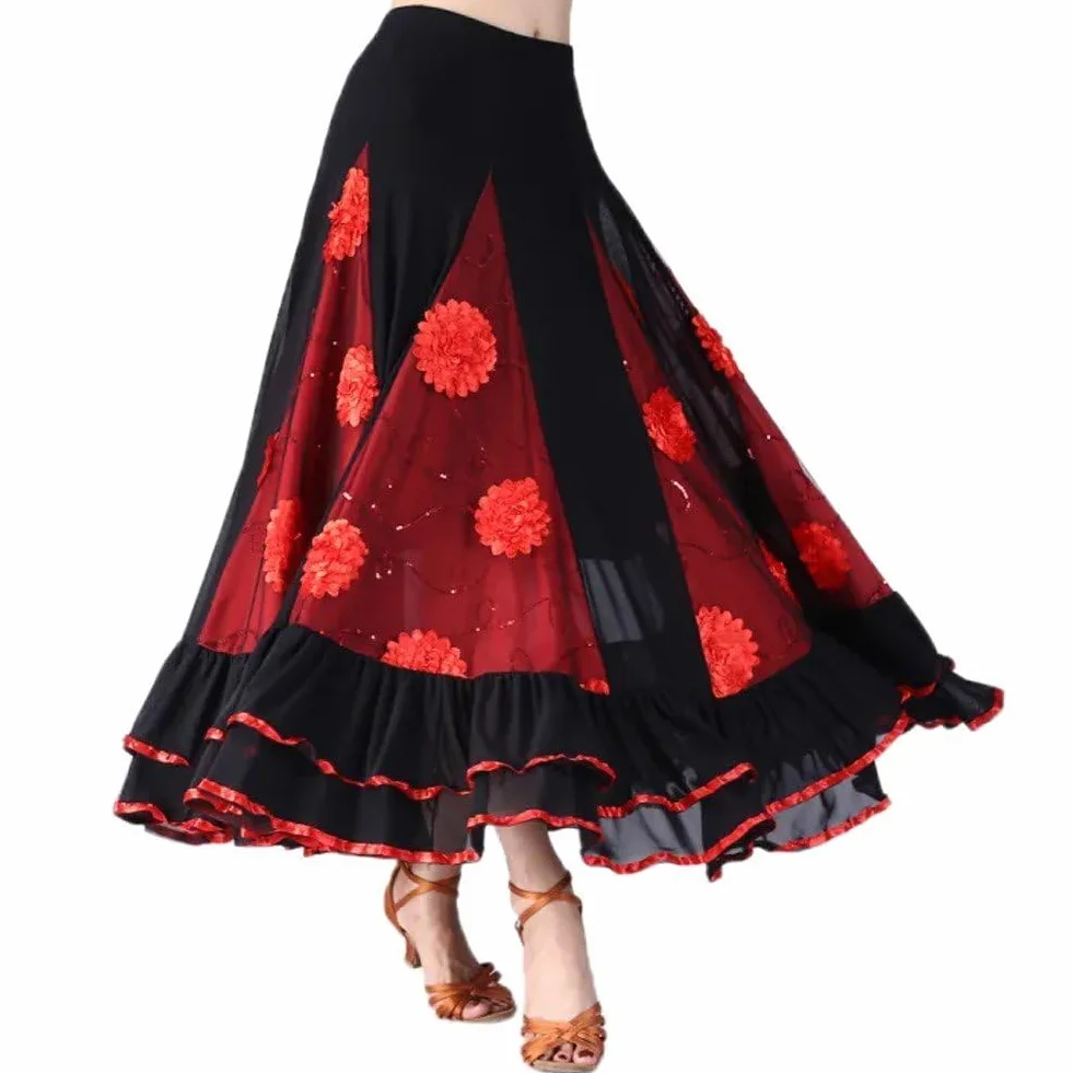 Gonna Lunga per Danza Sociale Gonna Grande Altalena Gonna Ballo Sala Gonna con Paillettes Gonna Danza del Ventre Abito Competizione di Danza Moderna Abito Prestazione