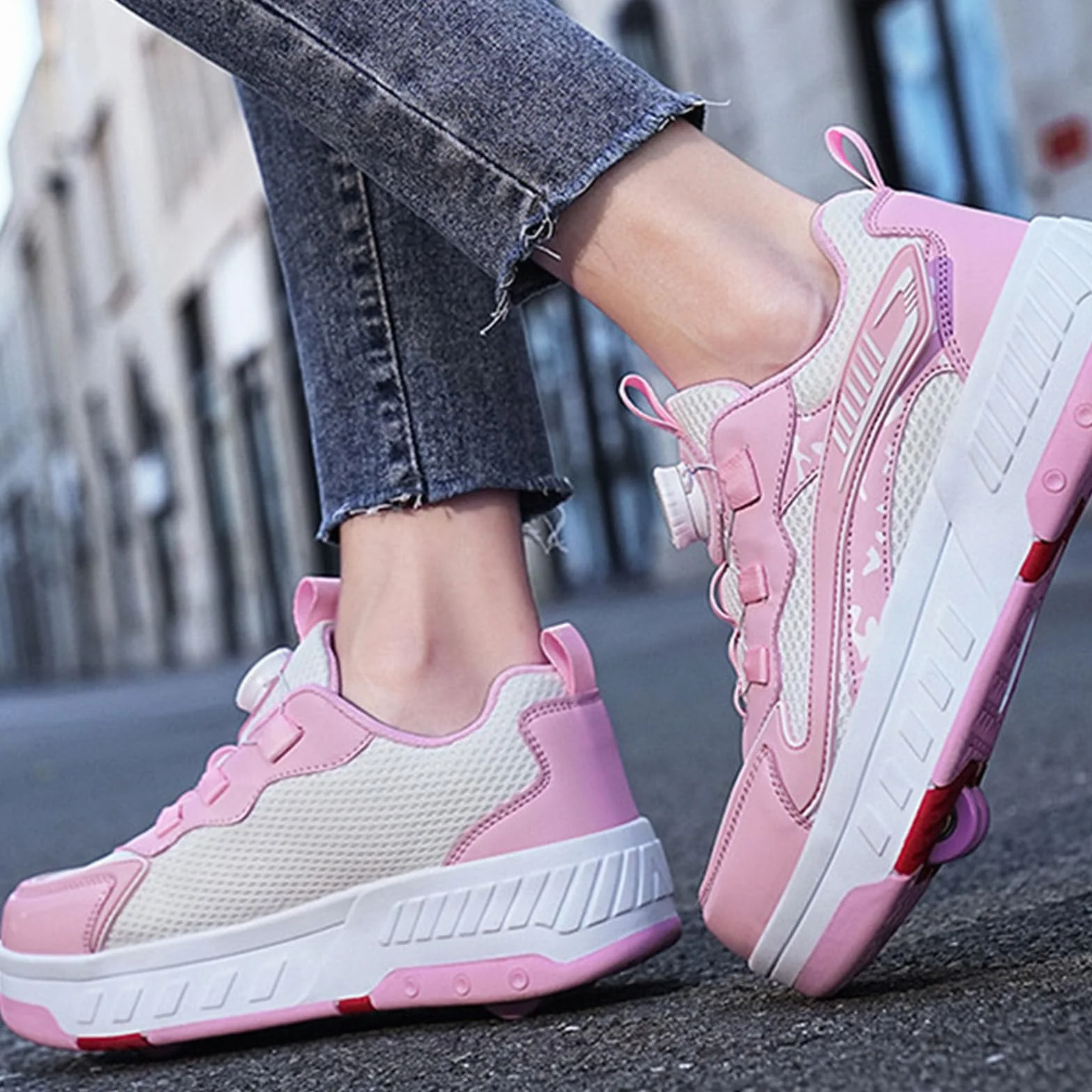 Surwin Scarpe con Rotelle Bambino, Sneaker con Ruote Fibbia Girevole per Bambini Ragazzo Ragazza, Traspirante, 30-40 EU