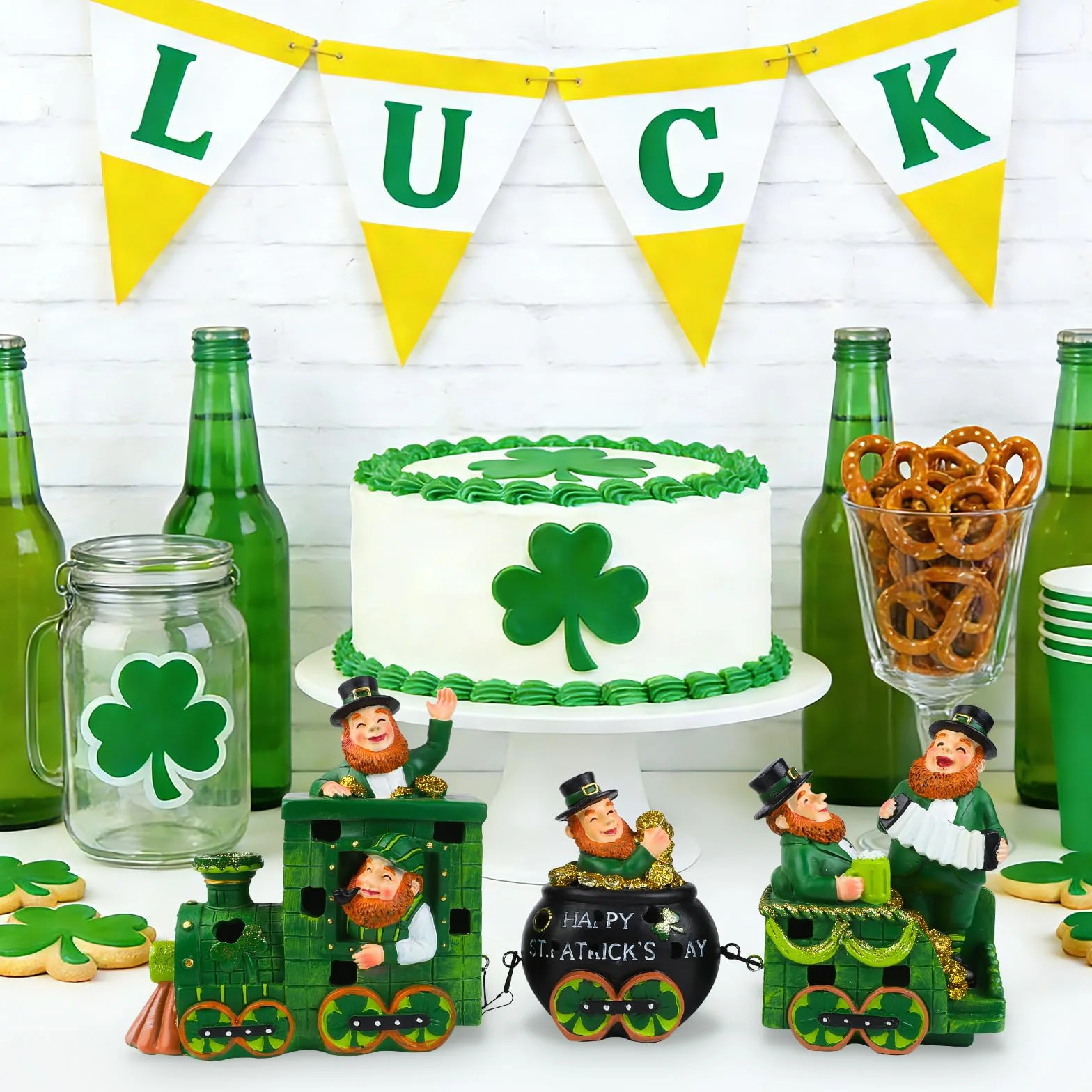 3 decorazioni per il giorno di San Patrizio dell'Irlanda, statuetta con leprechaun illuminato in resina irlandese, centrotavola da tavolo per la casa