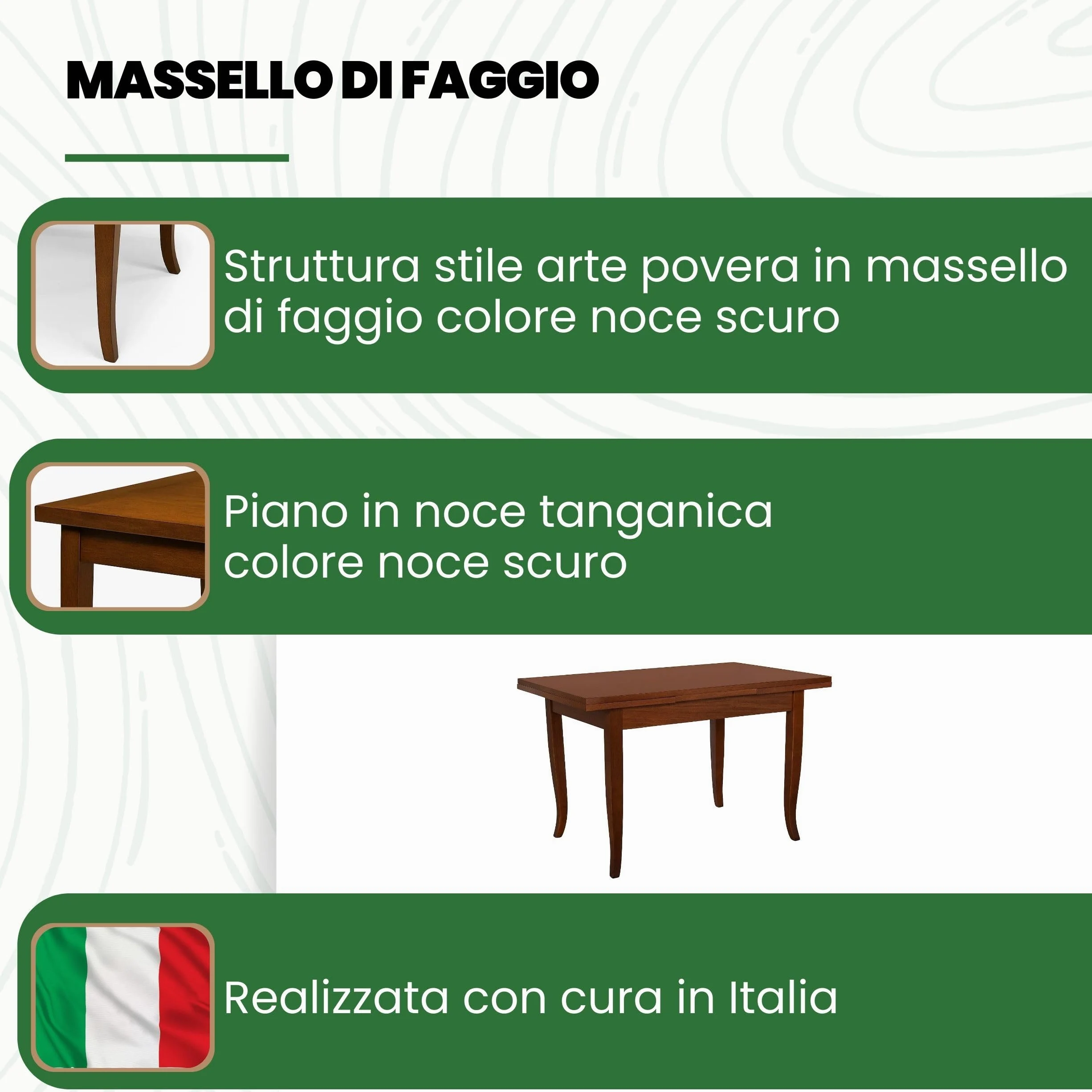 Mar.c.a. Design - Tavolo Rettangolare Allungabile da 120 a 200 cm con Gambe a Sciabola - Tavolo in Legno Massello 120x80x78 cm - Arte Povera Made in Italy