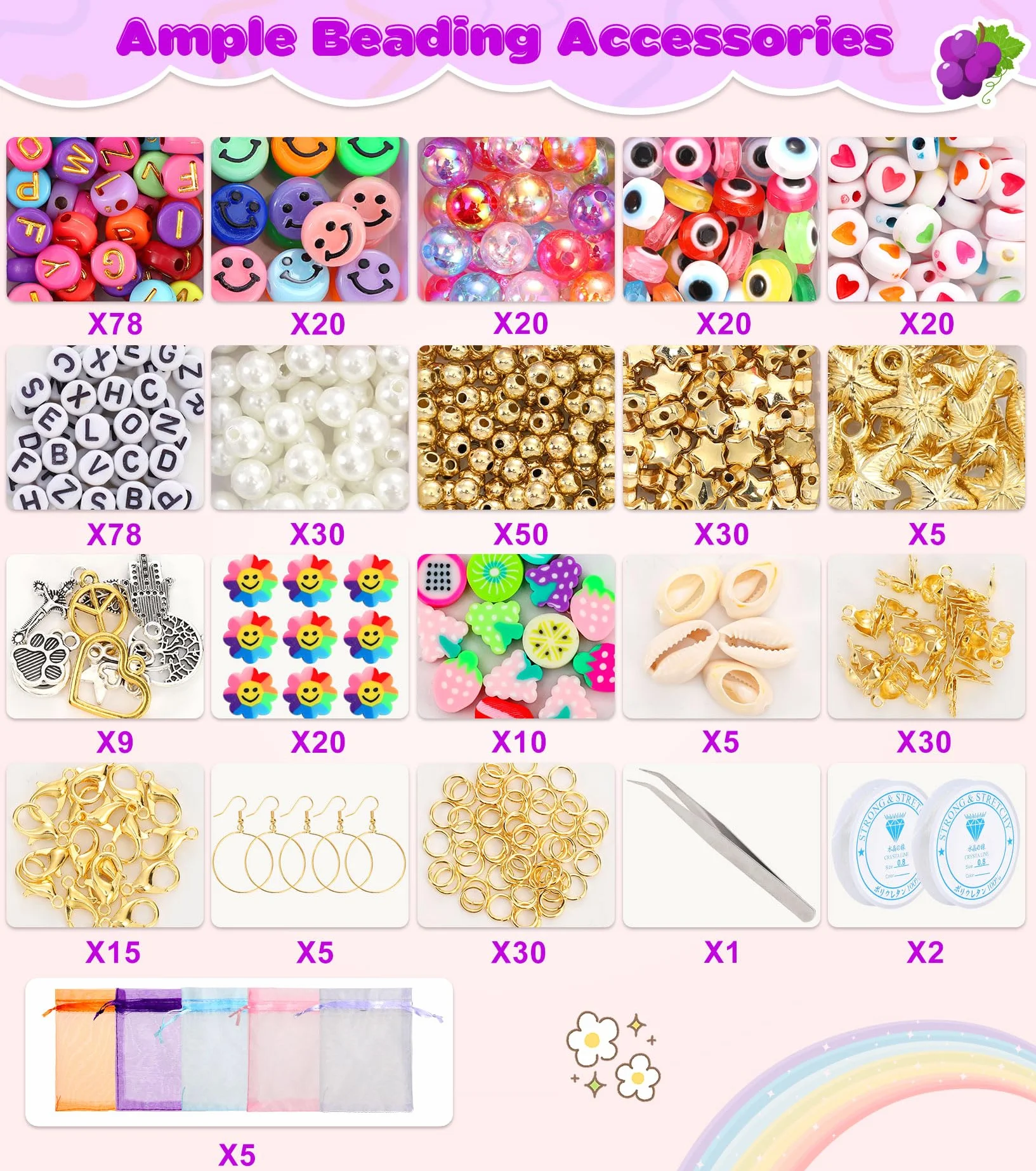 19000 Perline per Braccialetti, 36 Colori Bigiotteria Fai Da Te, Set Braccialetti Bambina, Perles d'Argile