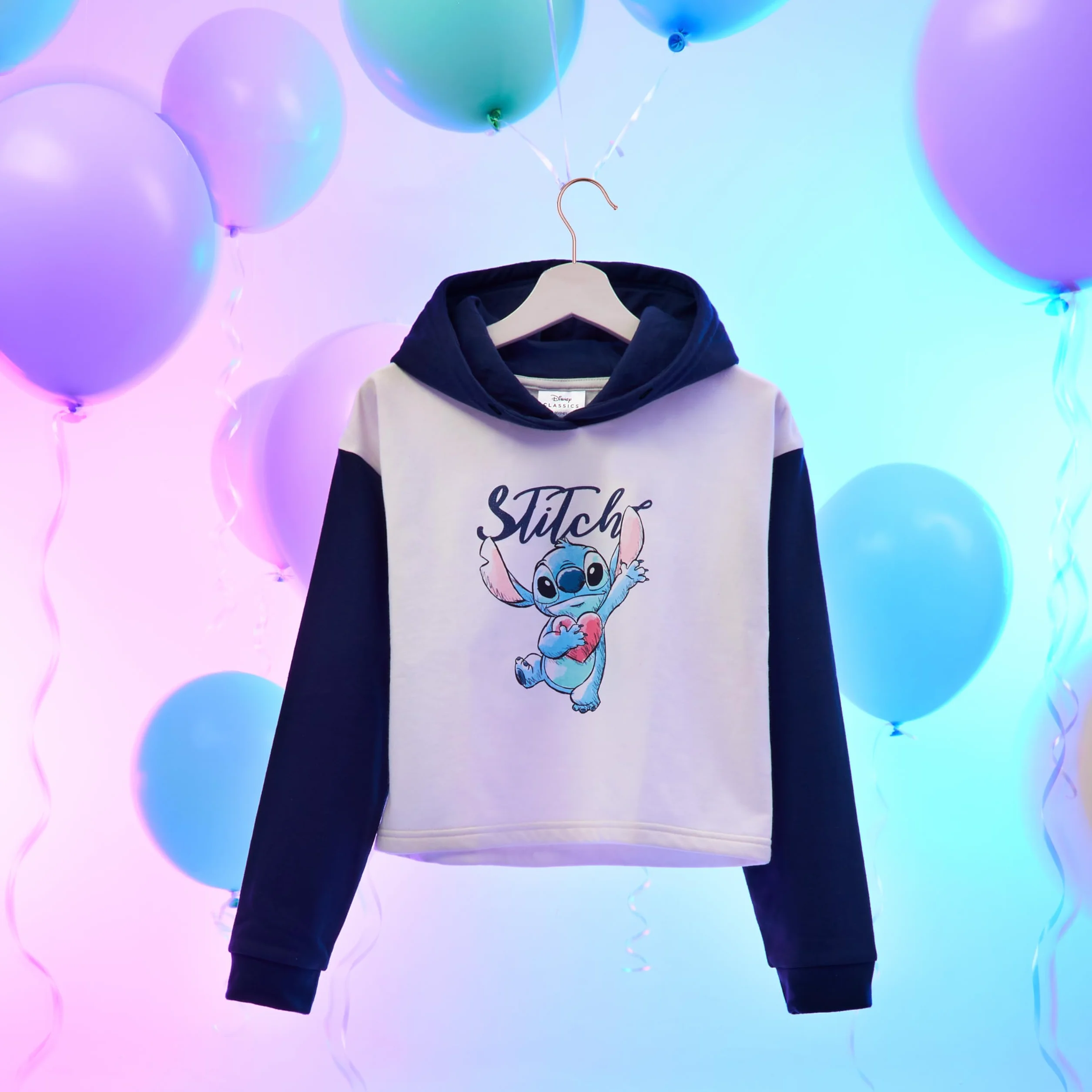 Disney Stitch Felpa Bambina Corta con Cappuccio Cotone Misto 7-14 Anni