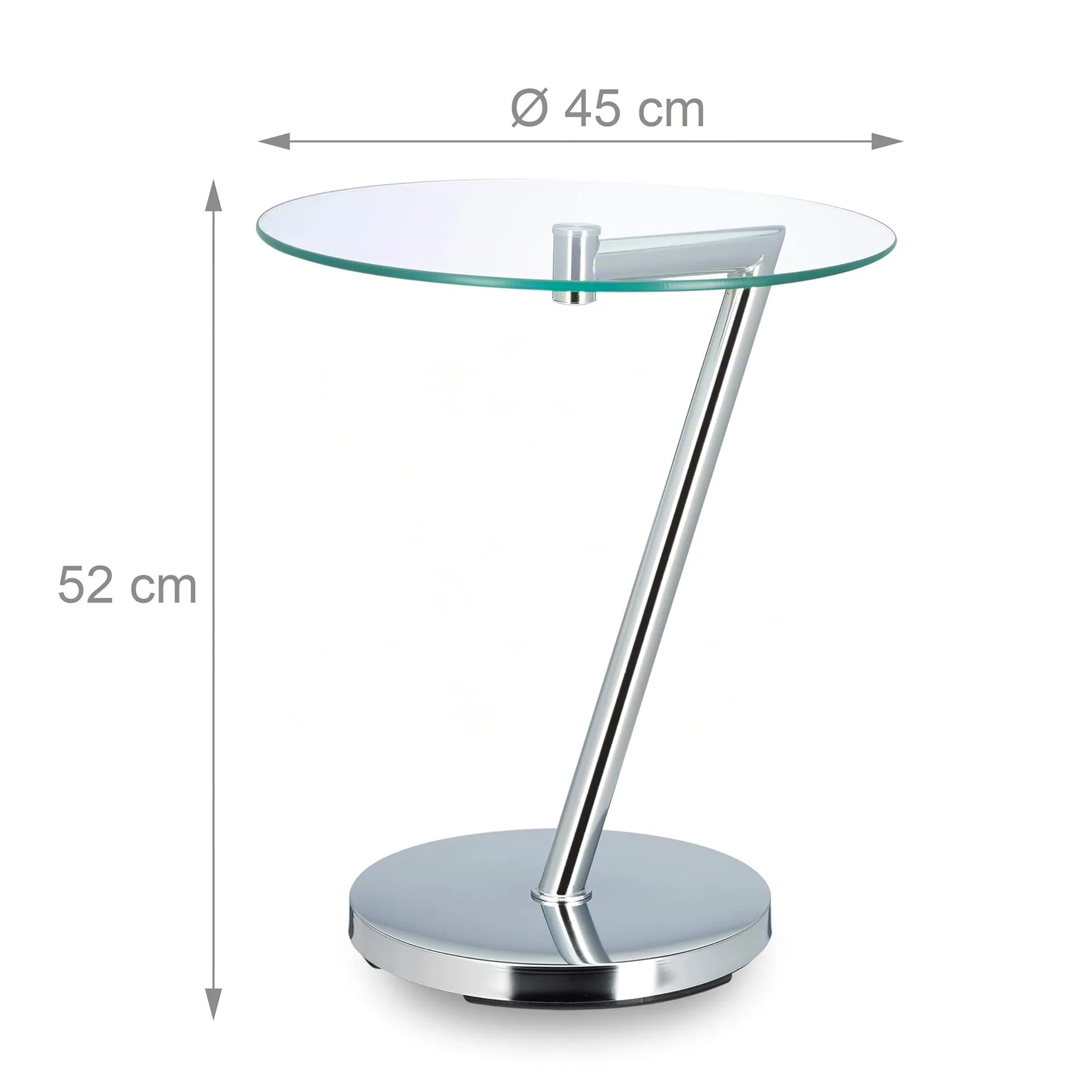 Relaxdays Tavolino da Salotto, da Caffè in Vetro e Metallo Cromato, Rotondo, H x L x P: 52 x 45 x 45 cm, Argento