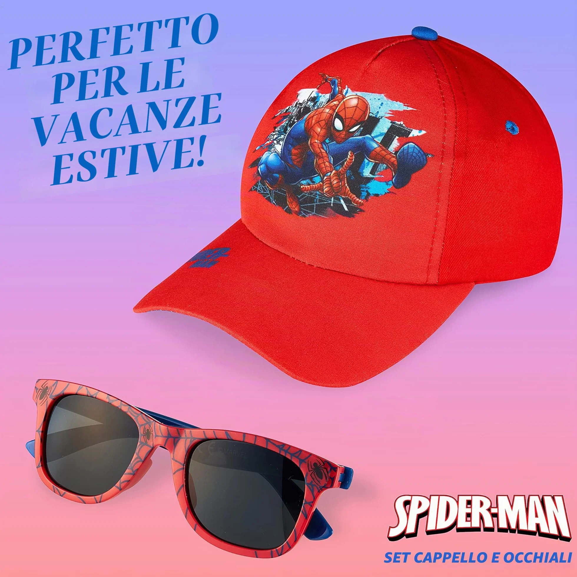 Marvel Spiderman Cappello Baseball Regolabile con Visiera e Occhiali da Sole Bambino Protezione UV400