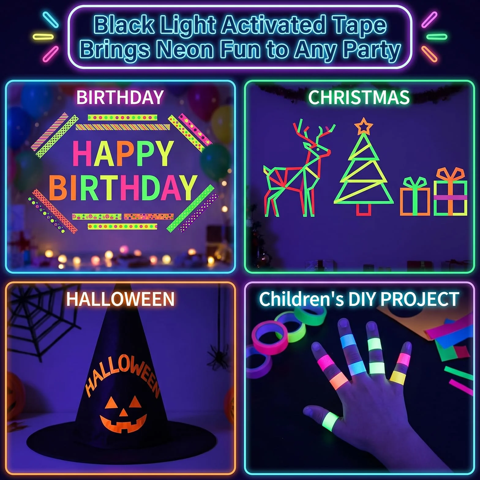 6 rotoli di nastro neon UV fluorescente per luce nera Gaffer Tape, Blacklight Reattivo Bande, Glow in the Dark Tape, per decorazioni di festa, artigianato (15MM*30M)
