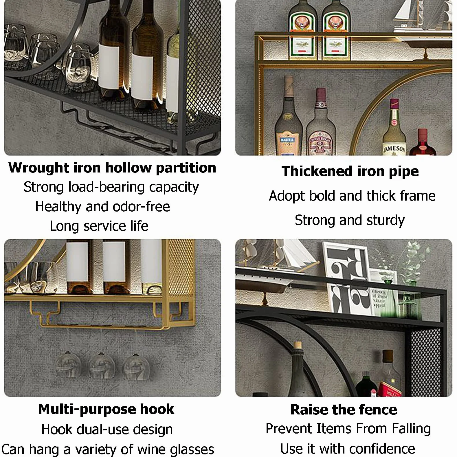 Porta Bottiglie Da Vino Portabottiglie Da Parete Con Ripiano Espositivo, Mensola Per Vino Industriale Calice E Portabicchieri, Vetrinetta Pensile Da Parete, Espositore Creativo Per Vino Da Parete. ( C