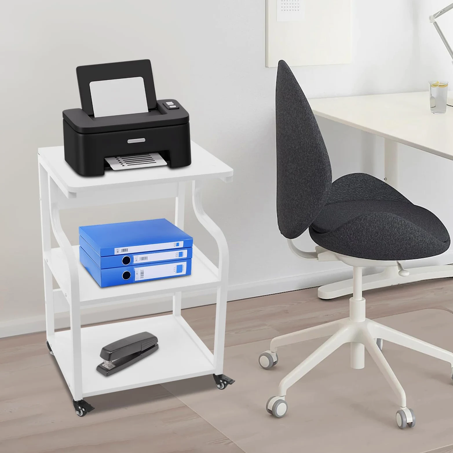 Tavolo per stampante a 3 livelli con ruote universali, 50 x 40 x 74,5 cm, in metallo, oltre 80 kg, per uffici domestici, uffici aziendali, sale di studio, spazi di stampa