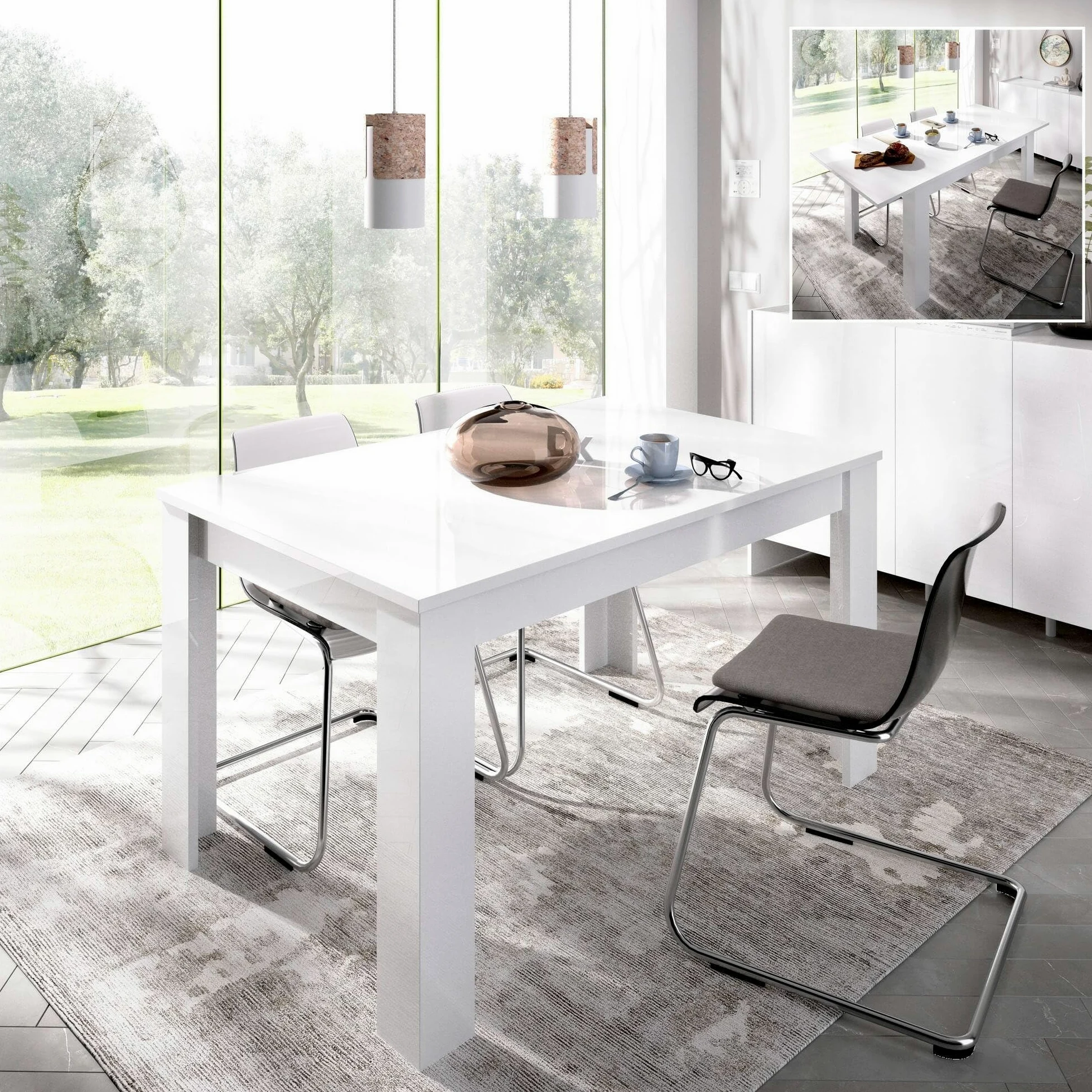 Dmora - Tavolo allungabile Caladora, Consolle con allunghe, Tavolo da pranzo multiuso, Ripiano estensibile da cucina, 190x90 h77 cm, Bianco lucido