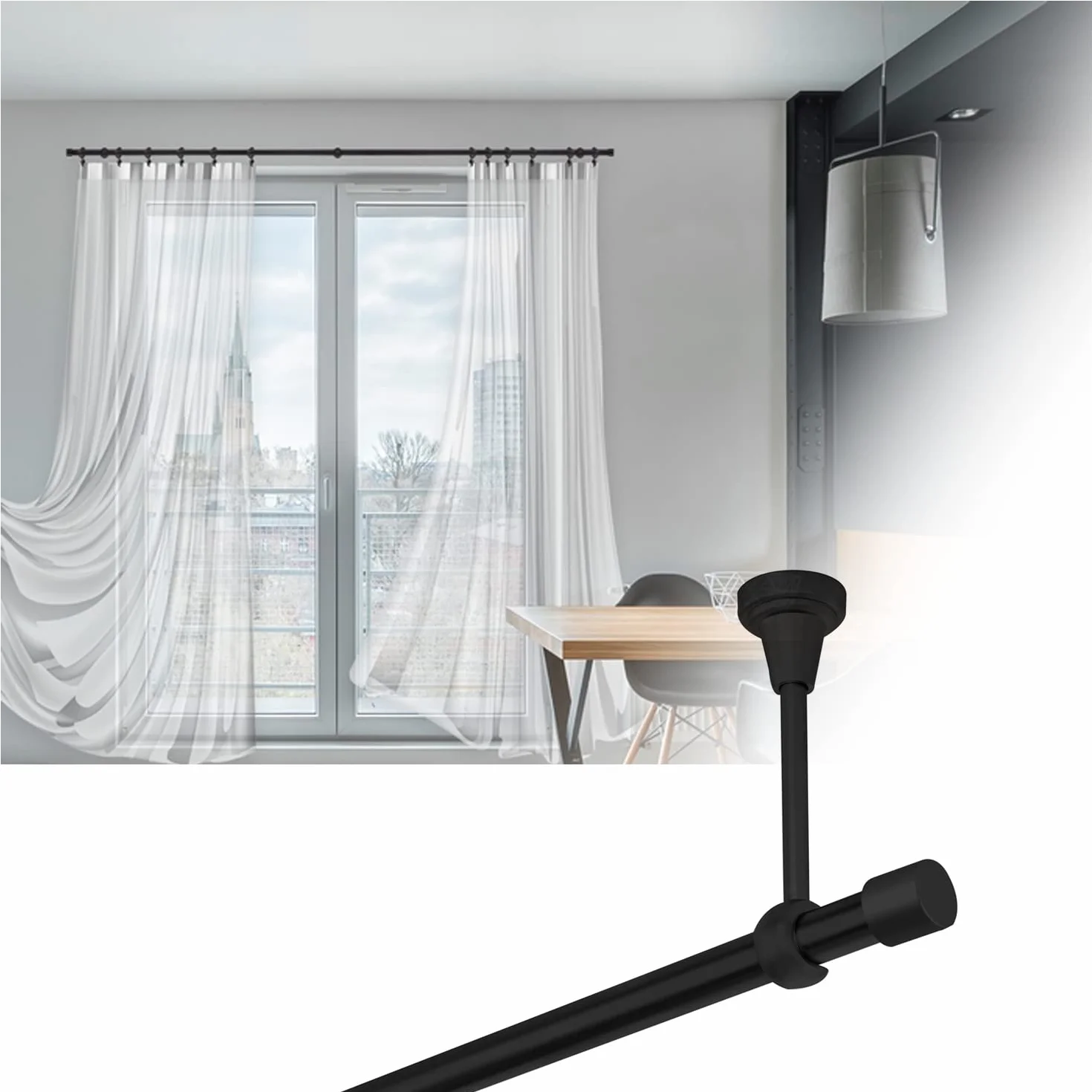 Bastone per tende nero 400 cm 1 binario 19 mm metallo fissaggio a soffitto tappo diritto