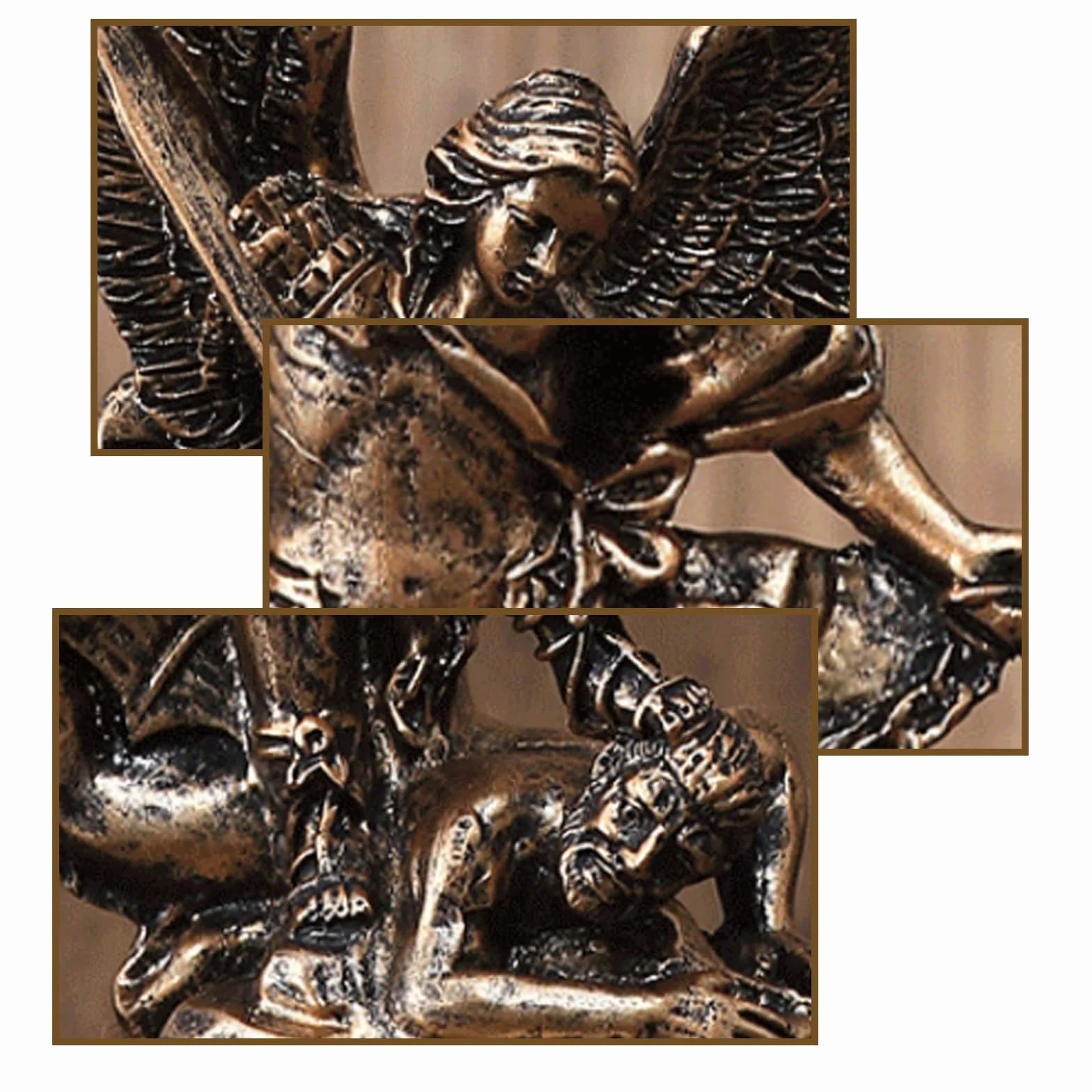 Statua di San Michele in resina angelo in bronzo con spada e diavolo scultura cristiana altare casa