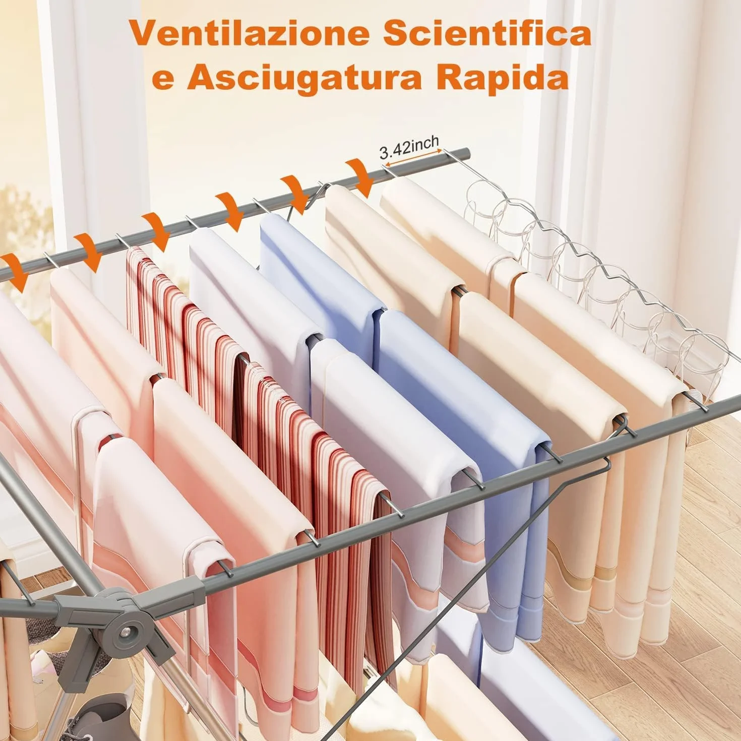 Innotic Stendibiancheria Pieghevole 33 Aste, Stendino Salvaspazio 2 Livelli, Stendino Verticale Regolabile Resistente, per Esterno Balcone Interno, Stendipanni con Accessori Richiudibile, Grigio