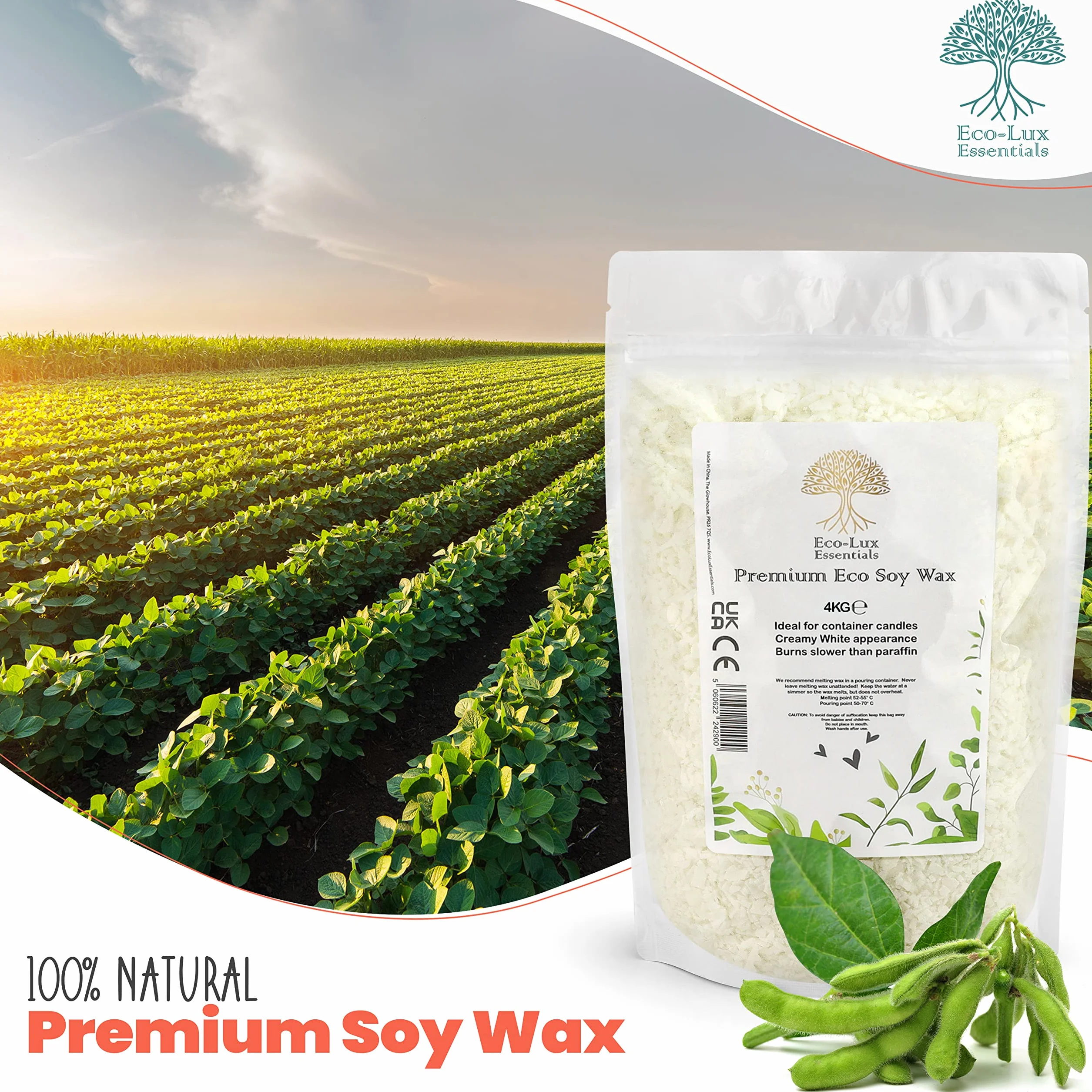Cera di soia bianca in fiocchi 100% naturale biologica 4 kg