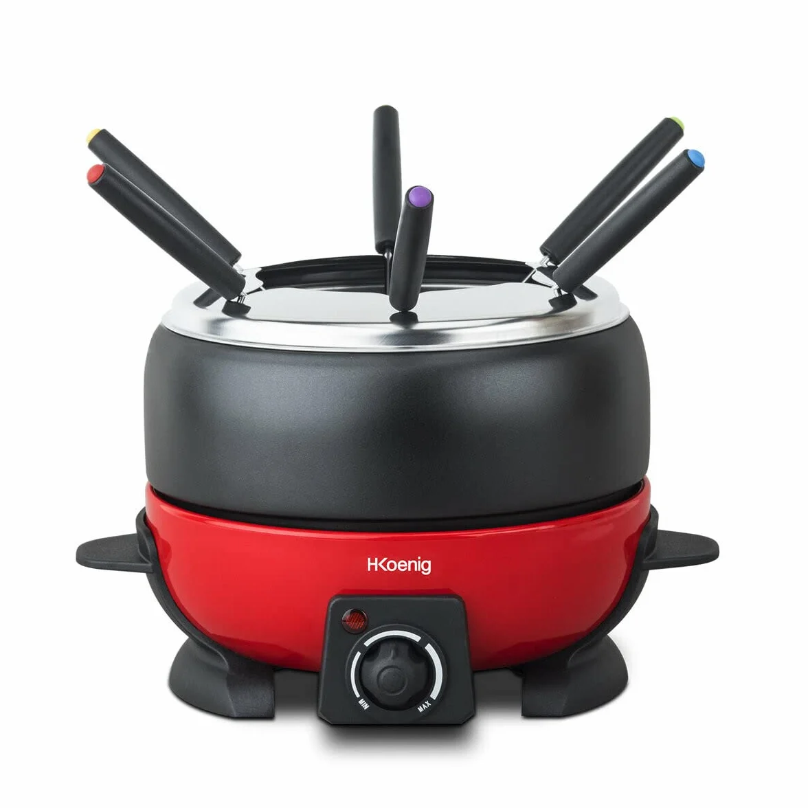 H.Koenig ALP1800 Set per fonduta elettrico 2L acciaio inox 6 forchette ciotola antiaderente rimovibile