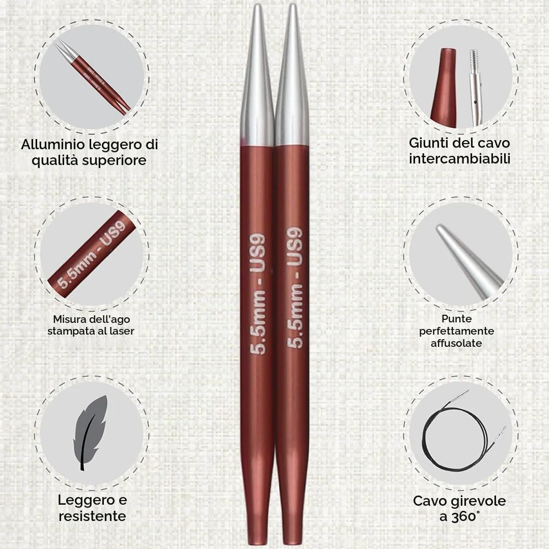 Set deluxe con punte circolari intercambiabili KnitPro, Zing, (3.50-8.00mm)